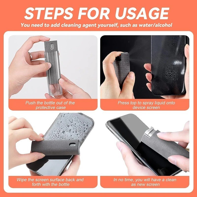 2-in-1 Screen Cleaner Spray & Microfiber Wipe – Portable for Phone/Tablet/PC