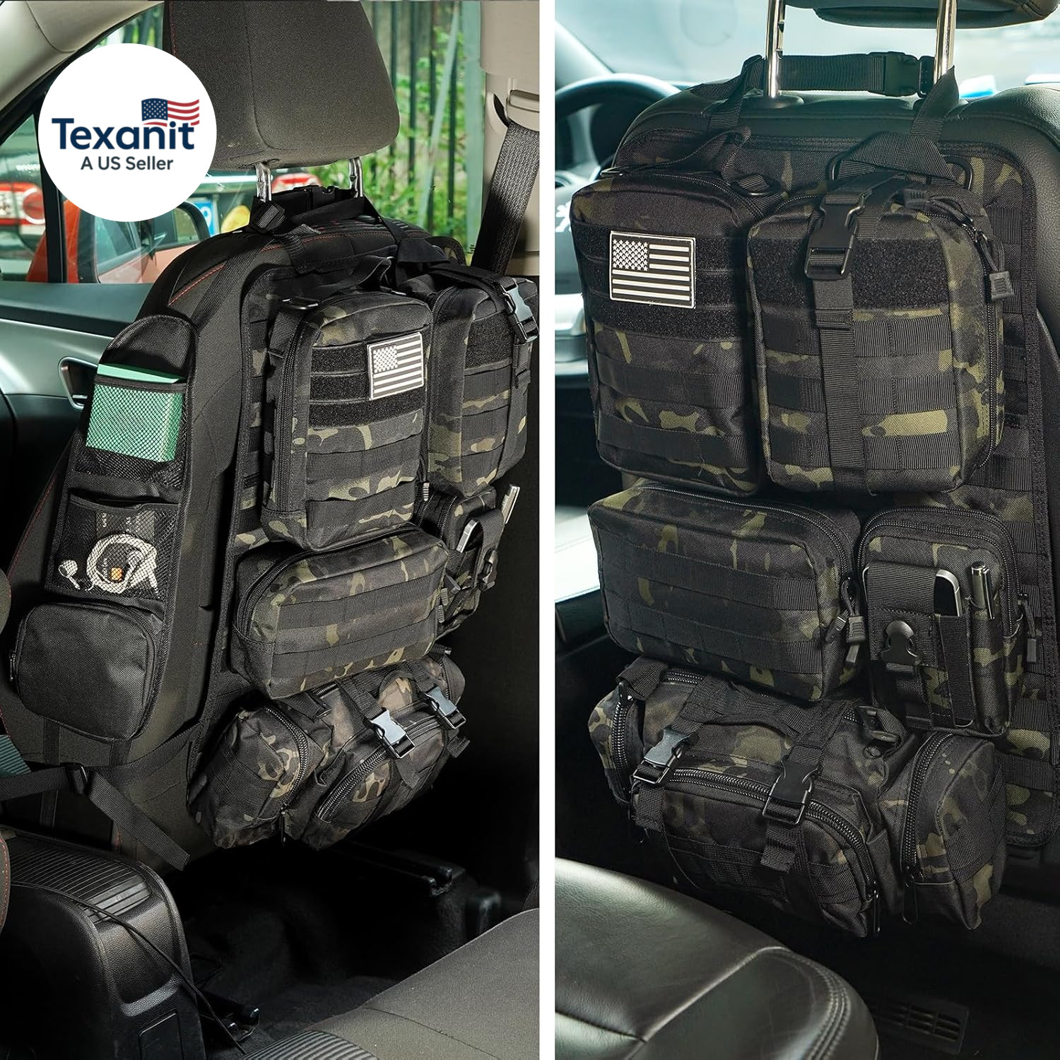 Tactical Car Seat Back Organizer,Tactical Molle Seat Back Organizer with 6 Detac