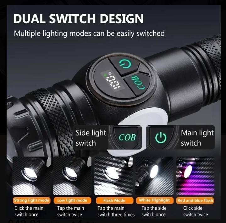 Flashlight High Lumen Rechargeable, 1000000 High Lumen With CASE Type C Charging
