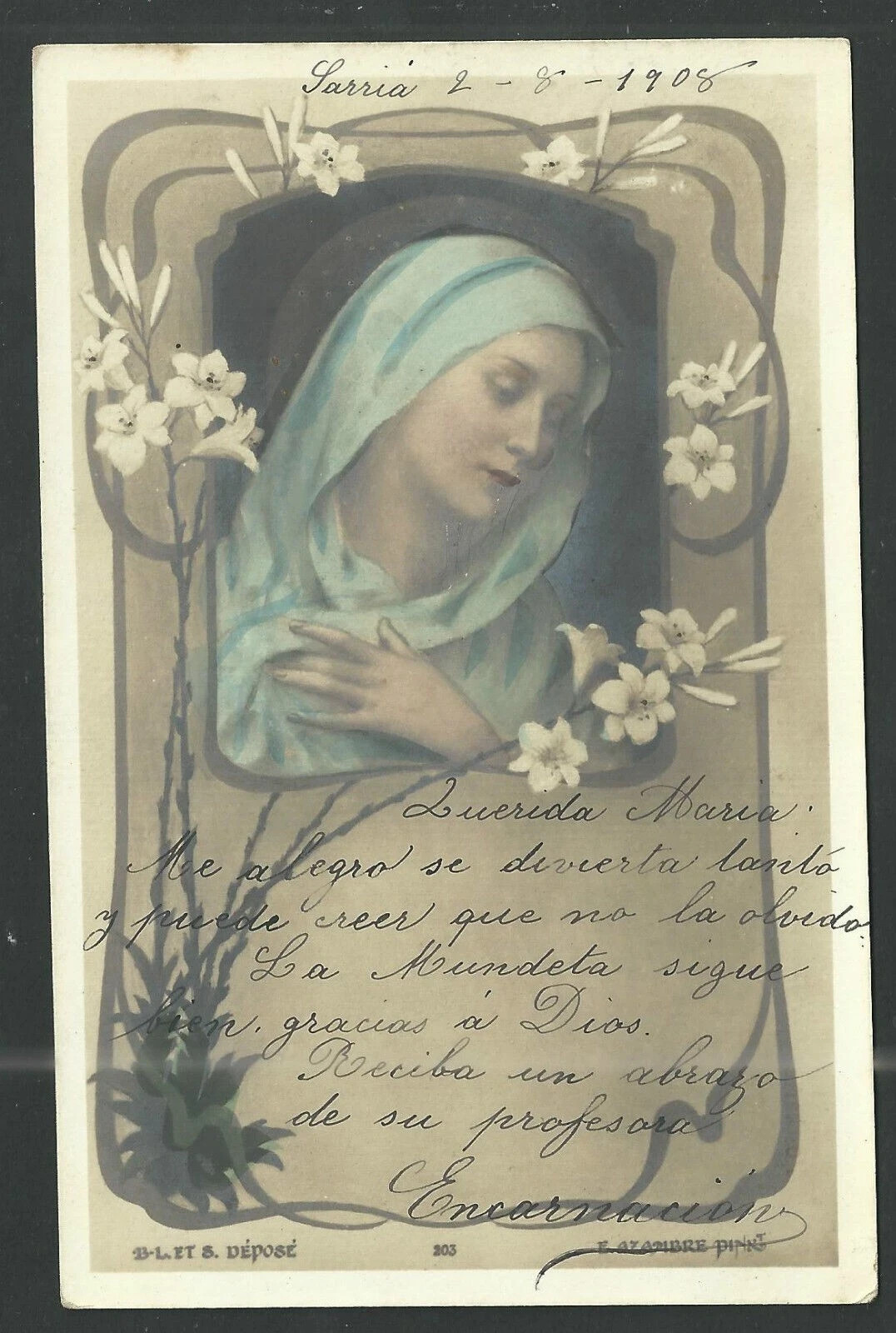 Holy card antique postale de la Virgin santino image pieuses estampa