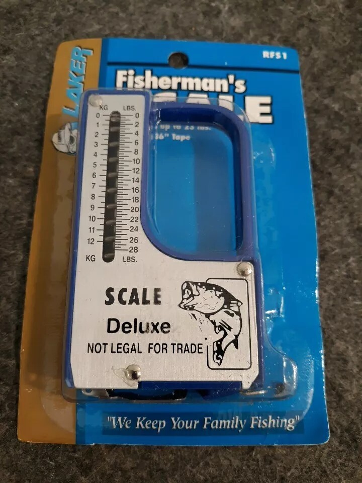 Vintage Blue Fish Weighing Scale Deluxe & Tape Measure Not Legal For Trade, New
