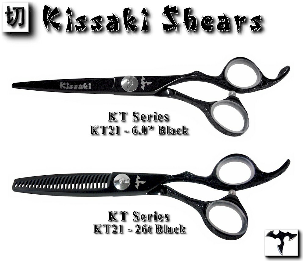 Kissaki KT Series 6.0" Hair Scissors & 26t Thinning Shears Black Titanium Combo