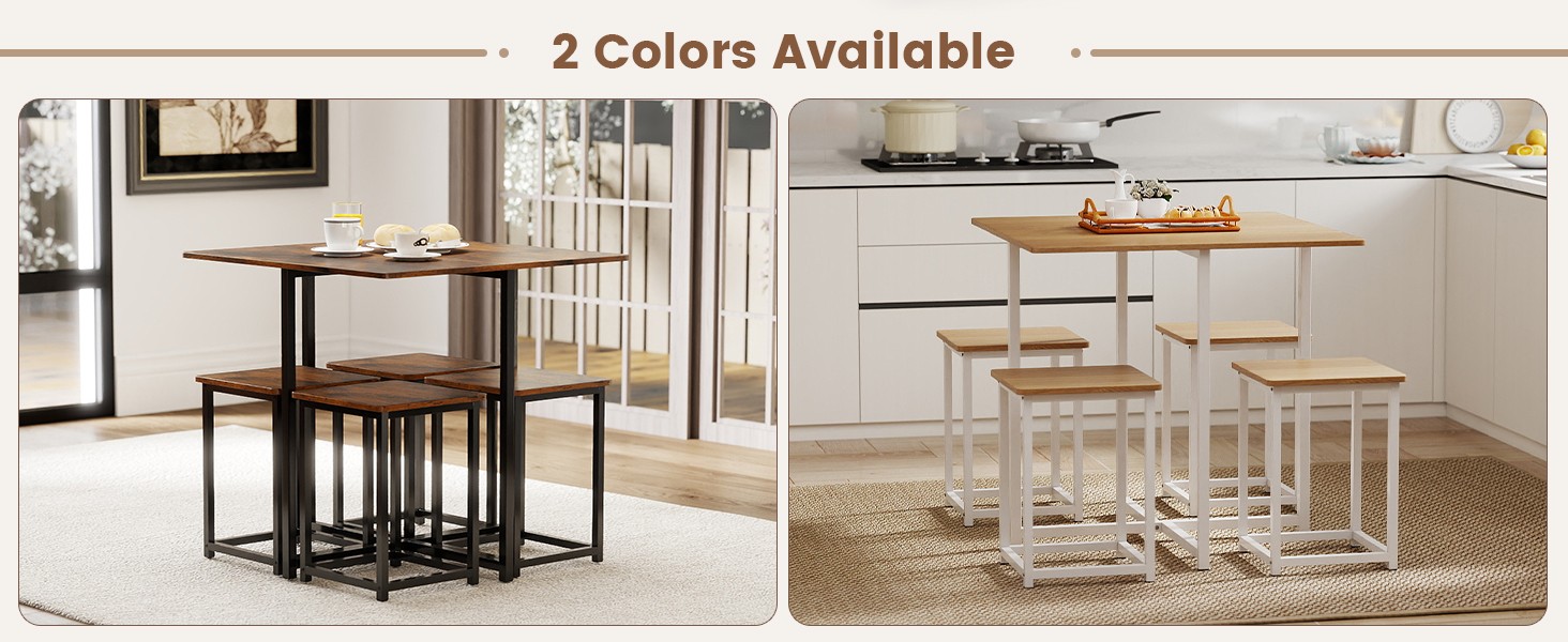 Compact Dining Table Set for 4, Small Kitchen Table Set with Square Stools and