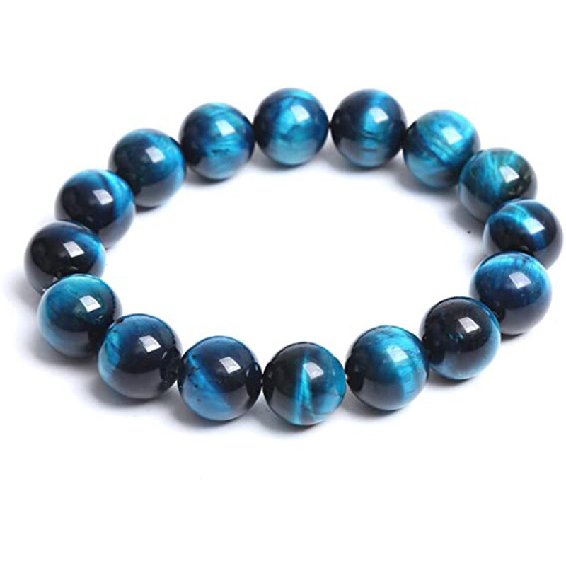 Natural 8mm Blue Tigers Eye Round Gemstone Beads Fashion Bracelet 7.5" AAA+