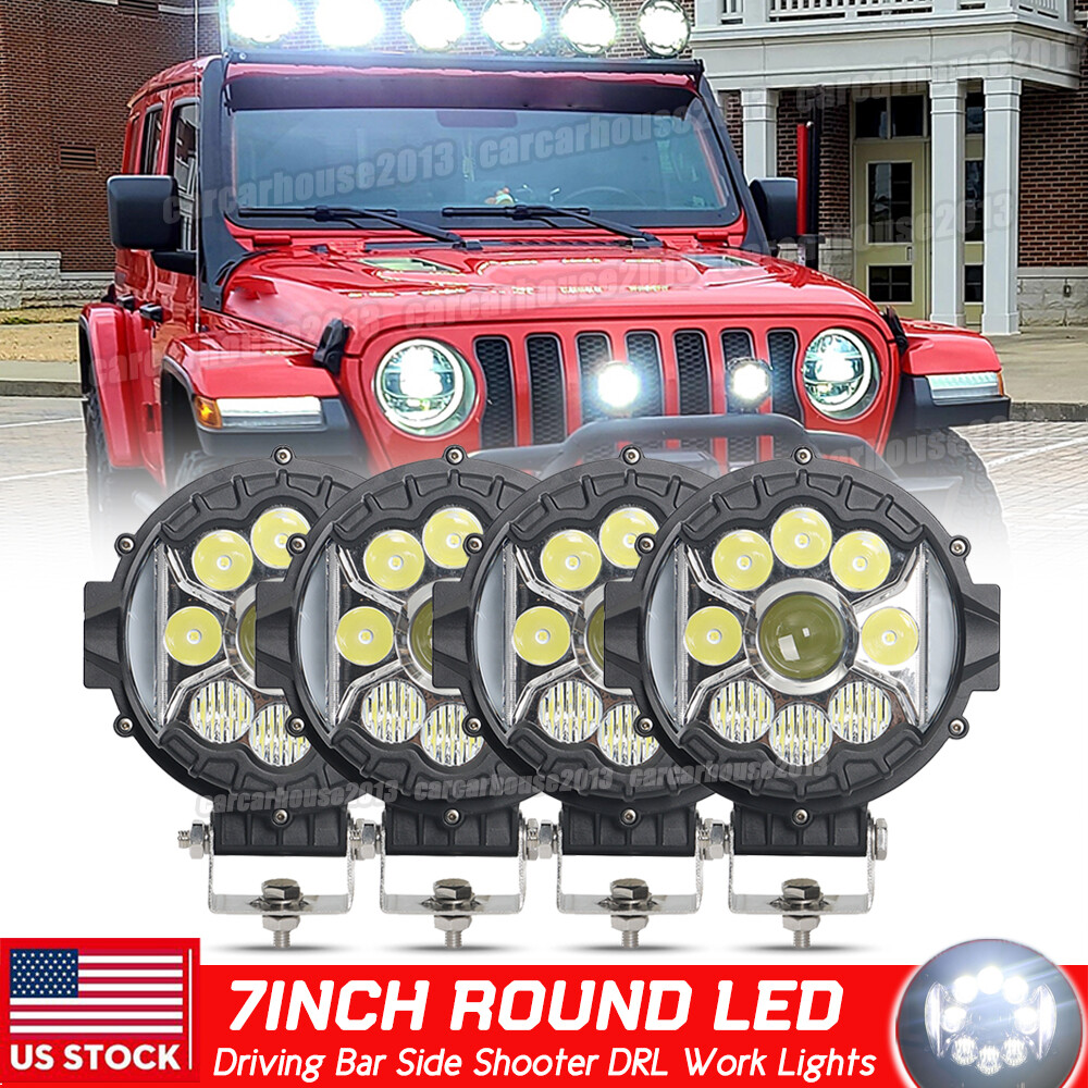 4PCS 7" inch Round LED Work Light Bar Pods Driving Fog Headlight Truck Off Road
