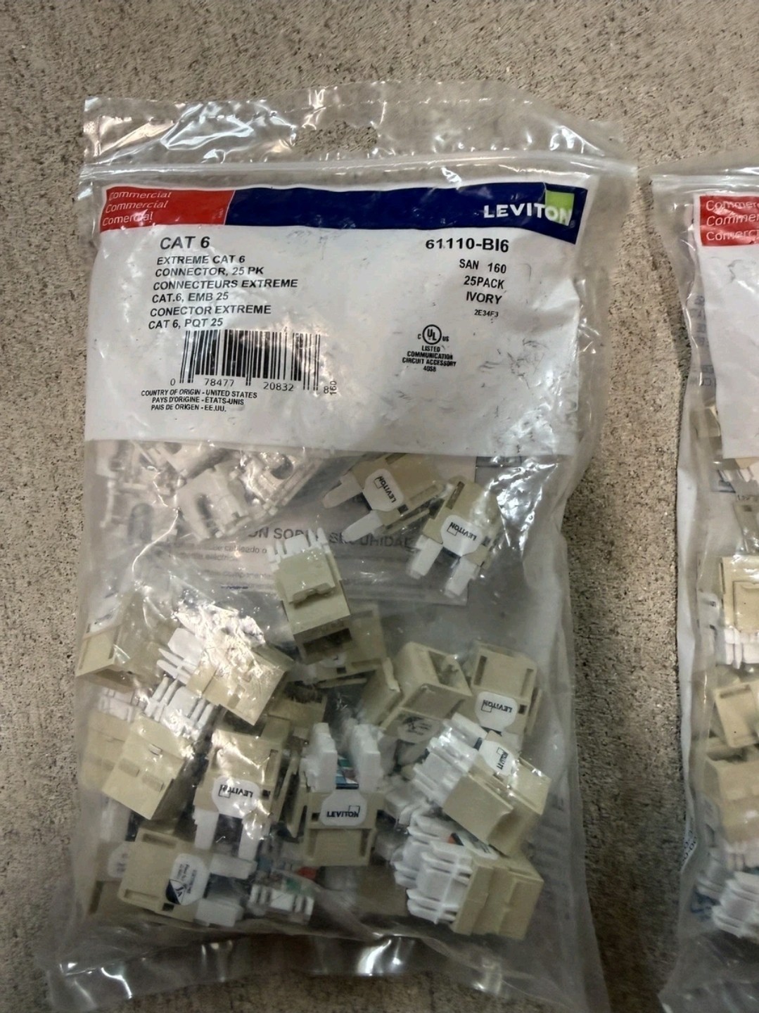 Leviton 61110-BI6 Extreme Cat 6 8P8C UTP Quickport Jack Ivory 25-Pack