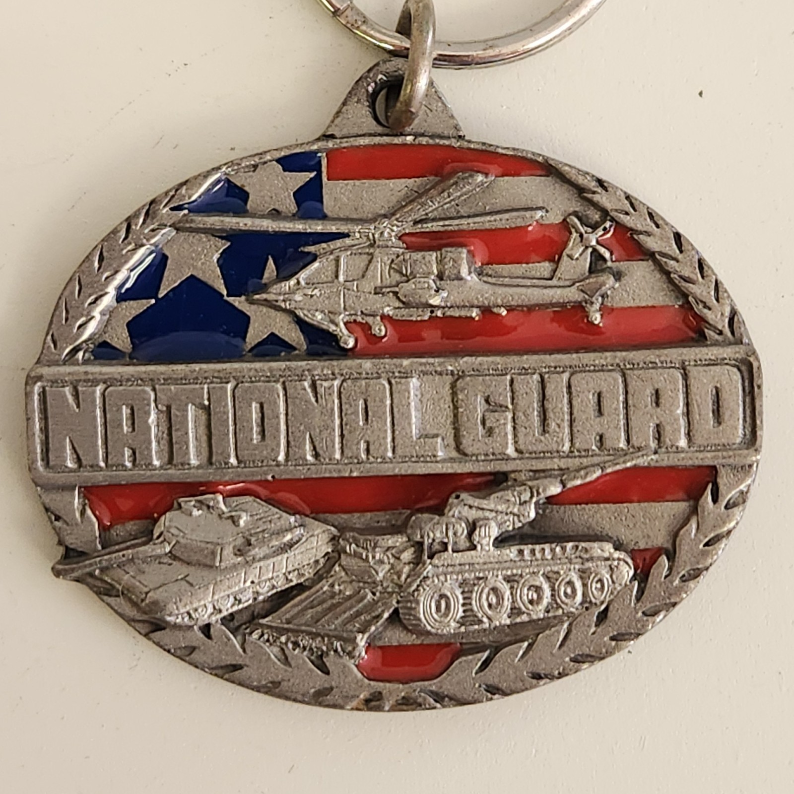 NEW U.S. National Guard Keychain Enameled Pure Pewter 2003 USA America
