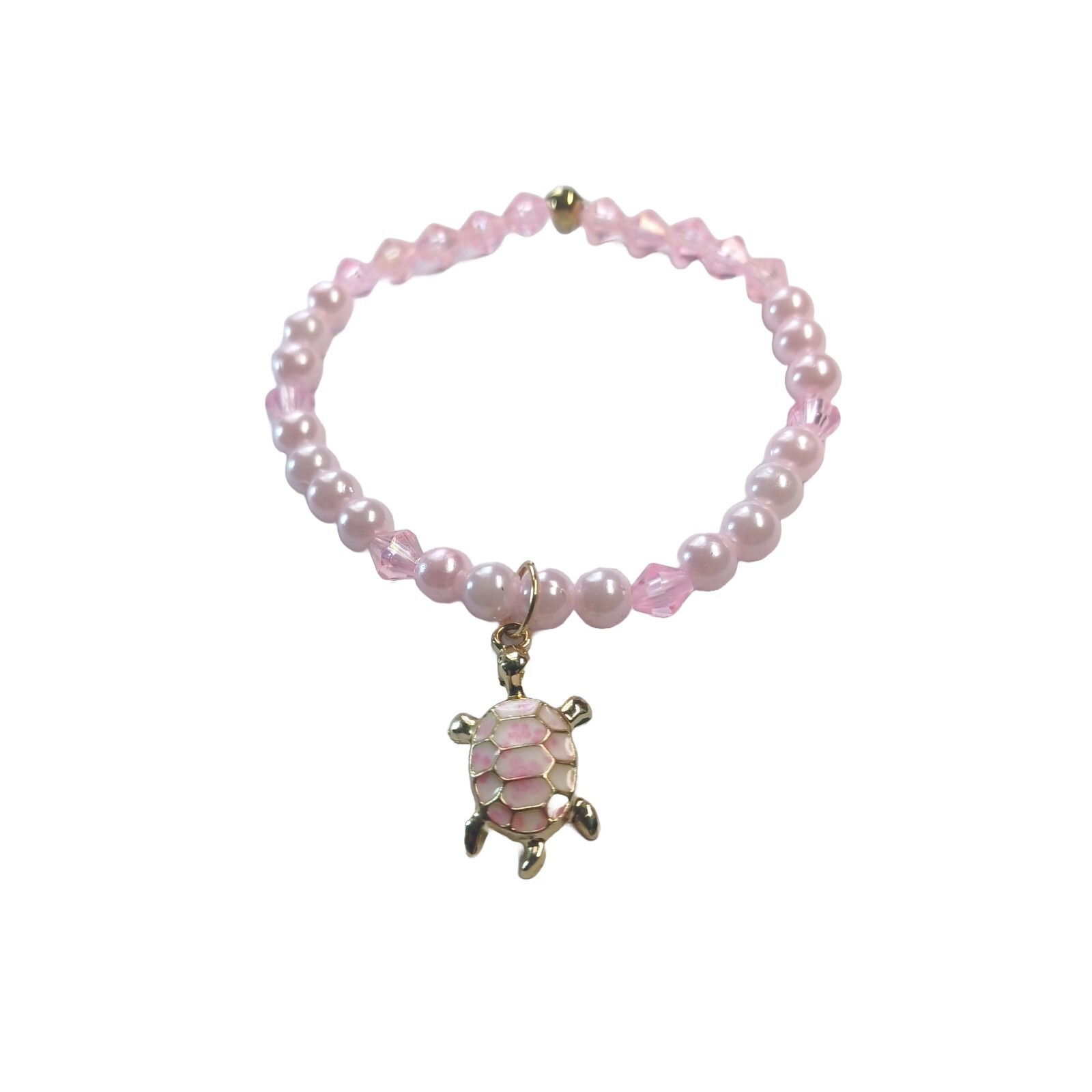 Pink Beaded Bracelet and Turtle Charm