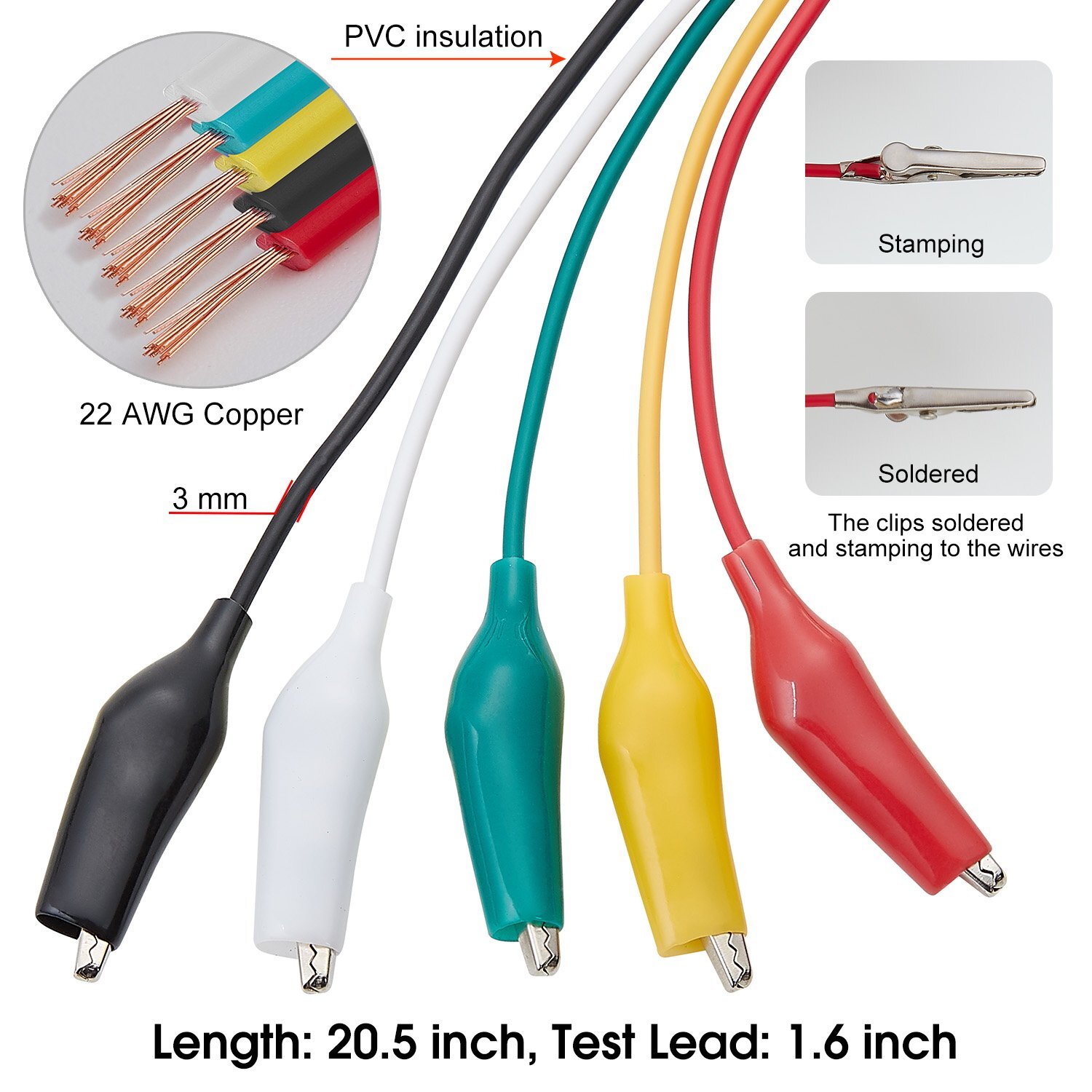 Test Leads Set Jumper Wire With Alligator Clips 10 Pack Multi Color Set