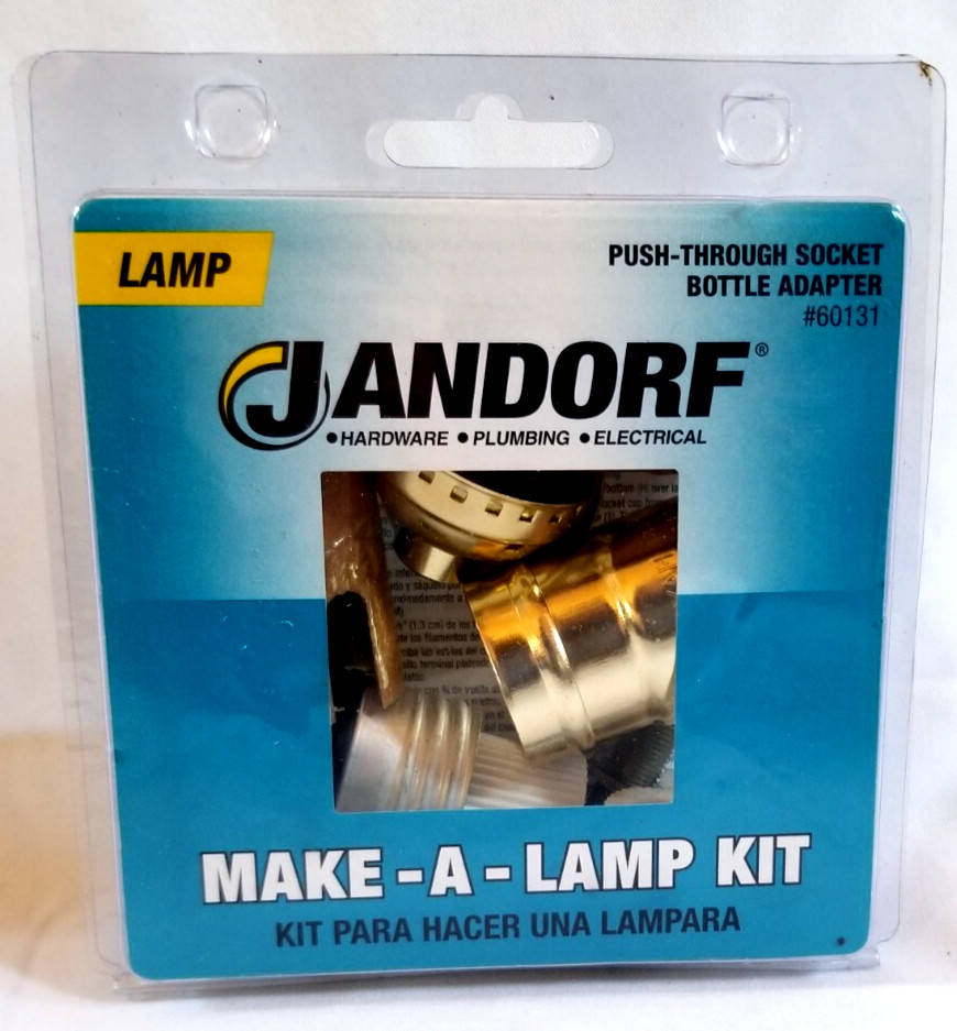 Jandorf #60131 Lamp Kit Make-A-Lamp w Bottle Adapters Brass Finish White
