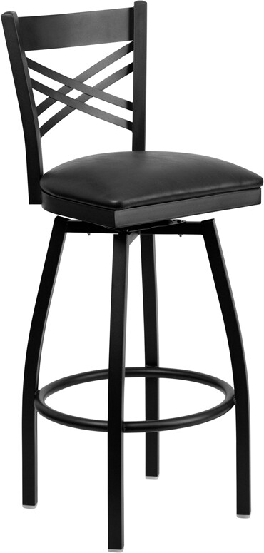 Black "X"  Back Swivel Metal Restaurant Barstool with Black Vinyl Seat