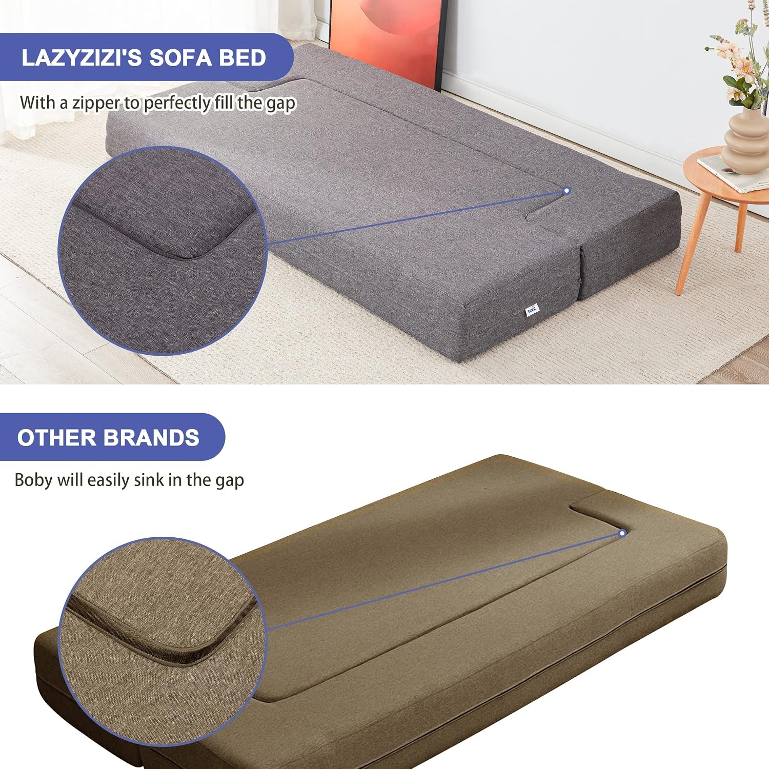 Floor Sofa Bed, Convertible Sleeper Lounge Couch Folding Mattress with 2 Pillows