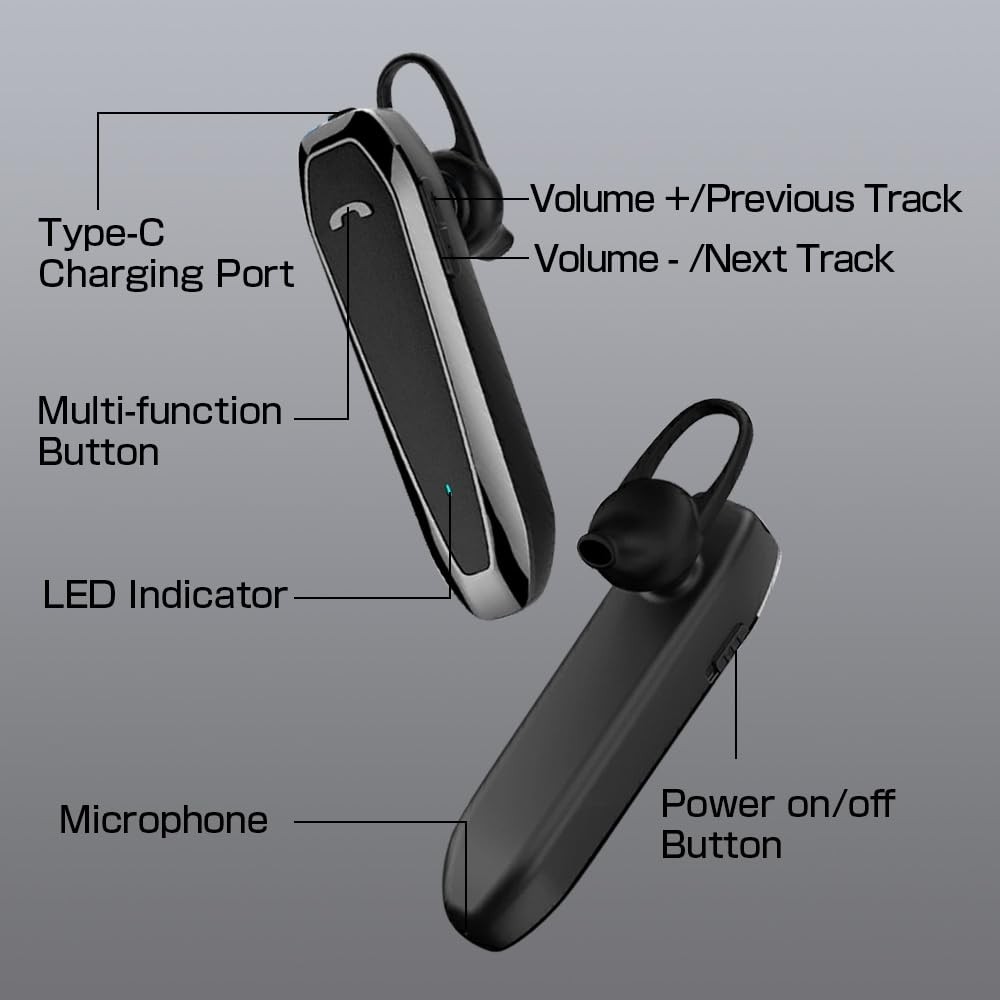 Bluetooth Headset, V5.3 Wireless Handsfree Earpiece with Noise Cancelling Mic...