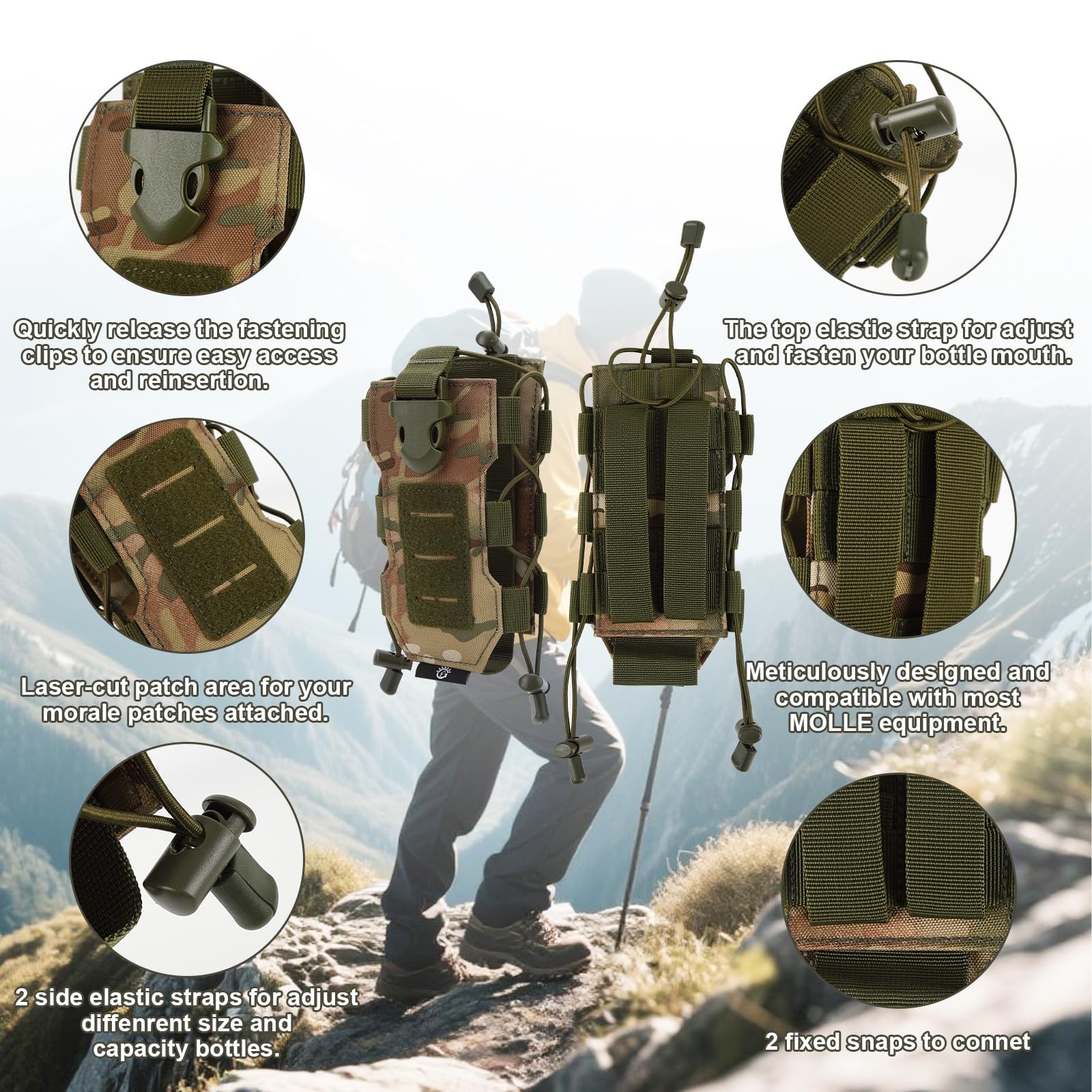 Camouflage MOLLE Bottle Pouch with 32 oz Nalgene Bottles
