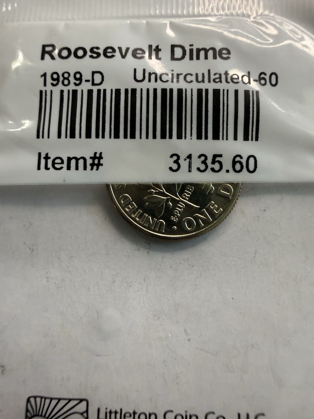 1989 d roosevelt dime In Littleton Packaging