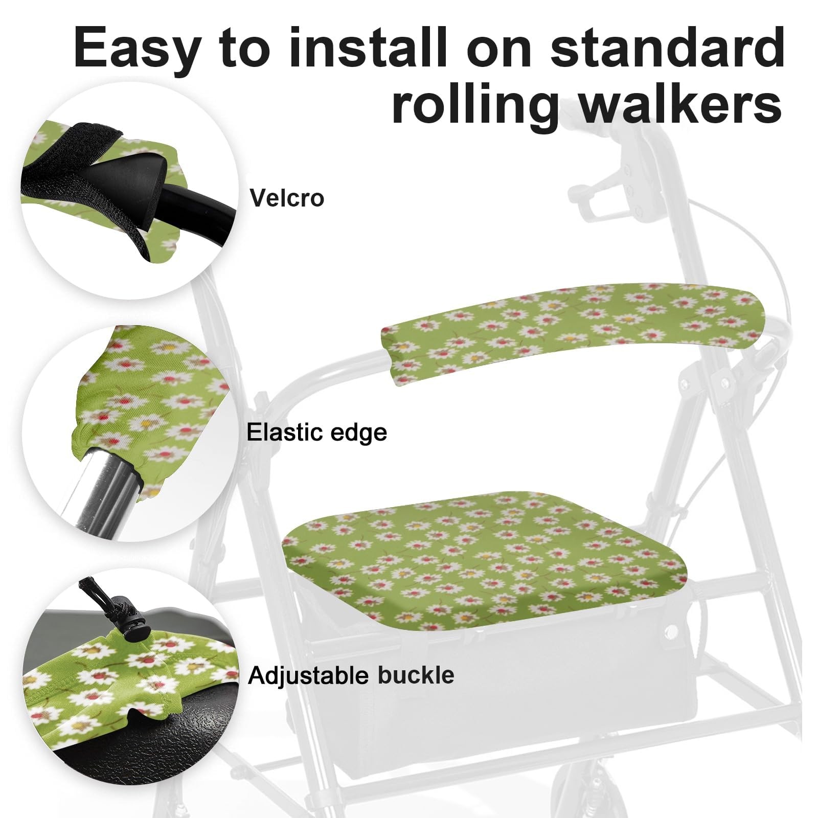 SPRING SEAON Rollator Walker Seat and Backrest Covers Set Medium, Green Daisy