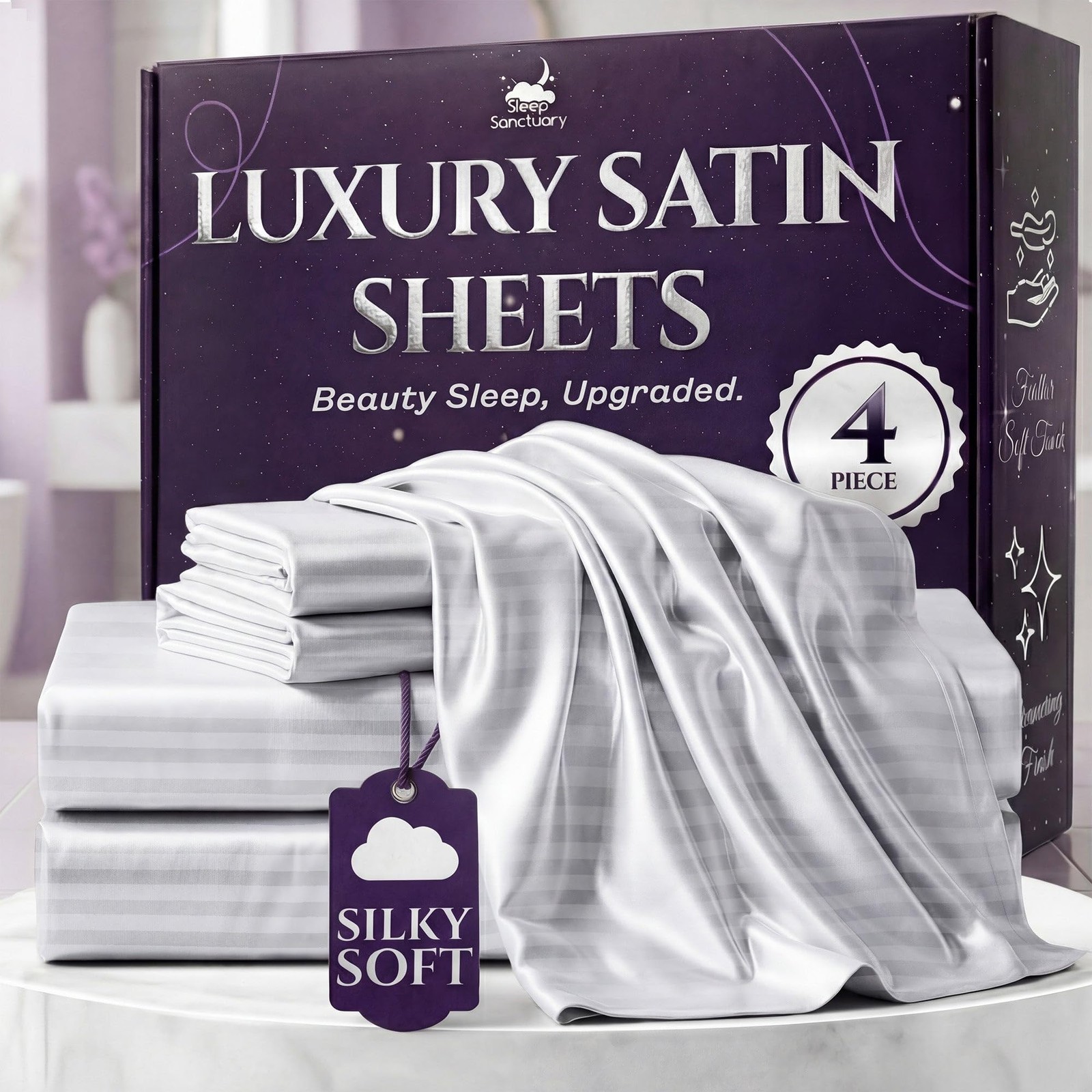 Satin Sheets King Size – 4 Piece Luxury Silky Bed Set, Softer Than Silk, 15" ...