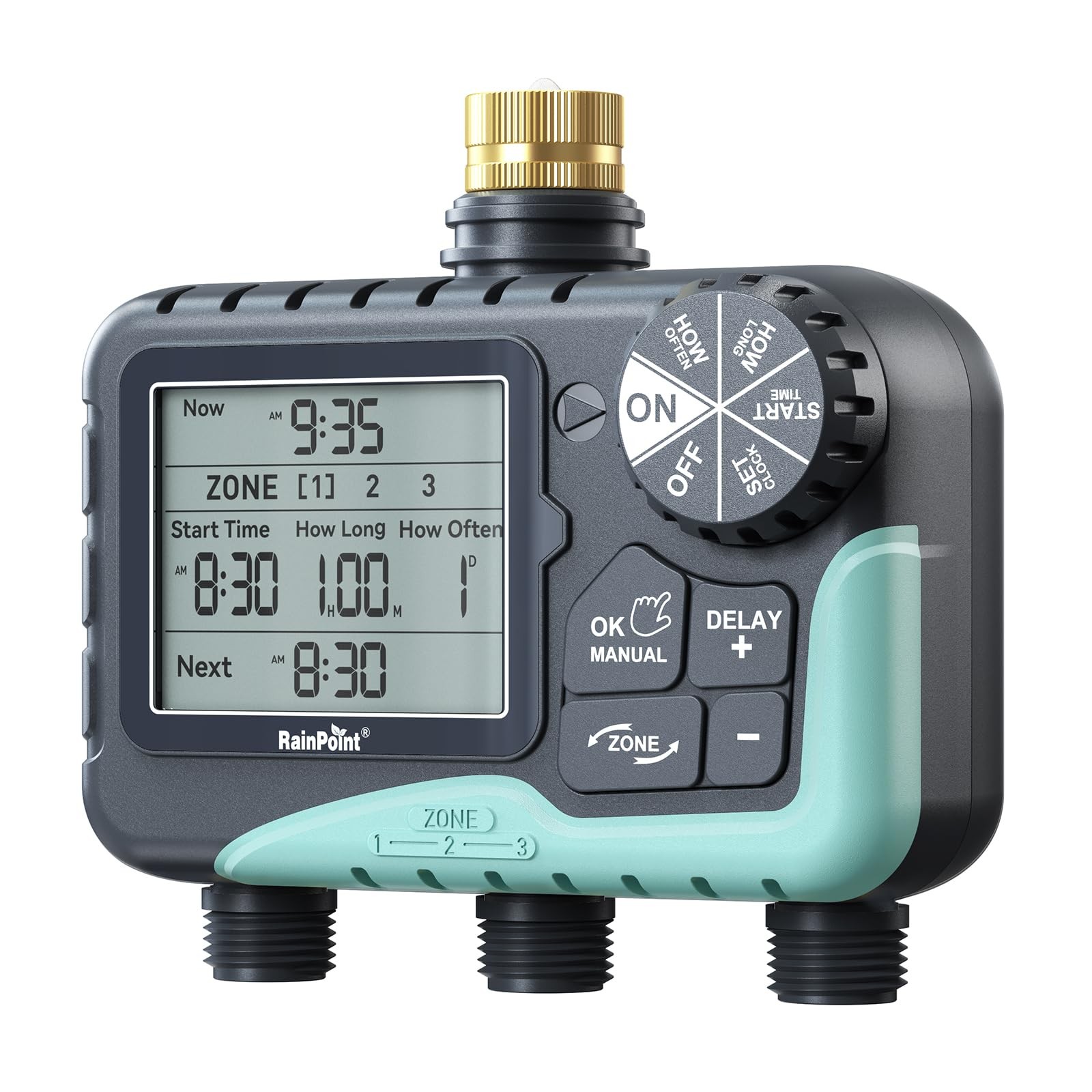 3 Zone Water Sprinkler Timer with Brass Inlet, IP65 Waterproof Hose Irrigatio...