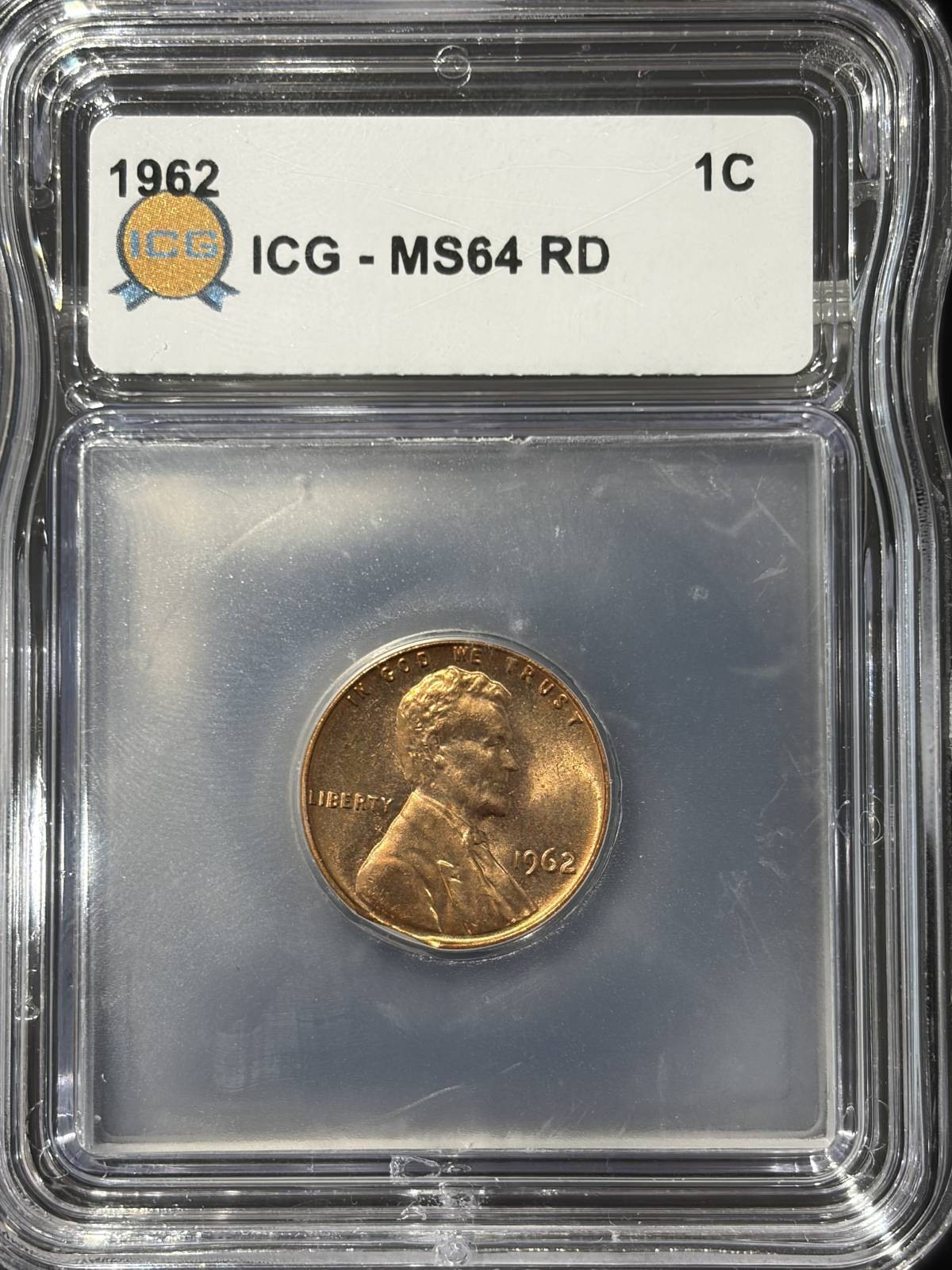 1962 Small Cents Lincoln, Memorial Reverse ICG MS-64 Red