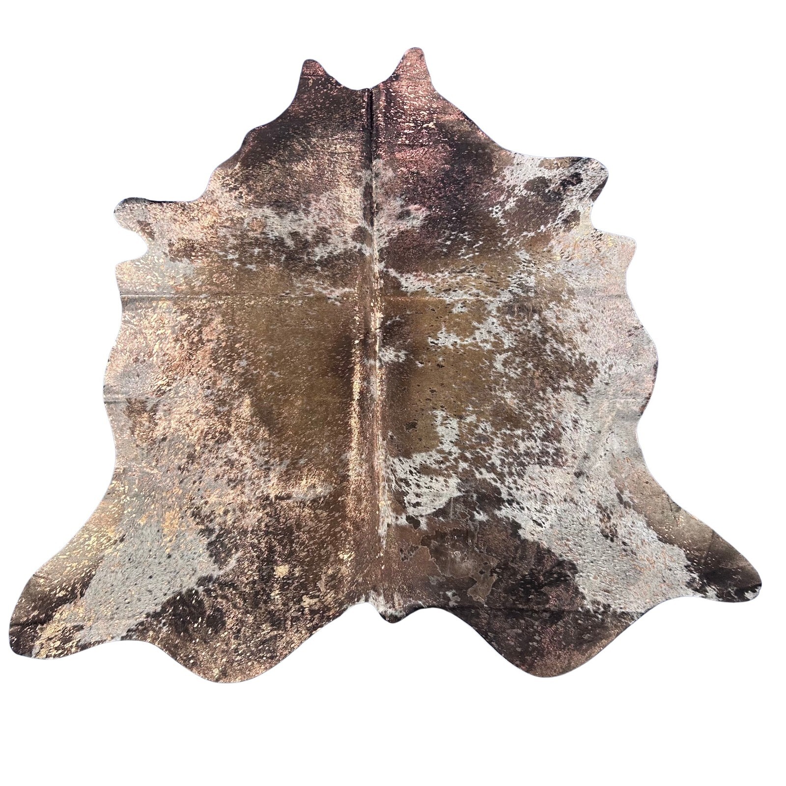 Bronze Metallic Brown and White Cowhide Rug (a bit stiff) Size: 7.7x7 feet Y-055