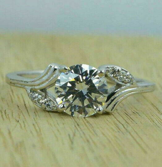 Unique Engagement Ring for Women 2.19Ct Round Cut VVS1 Moissanite 14k White Gold