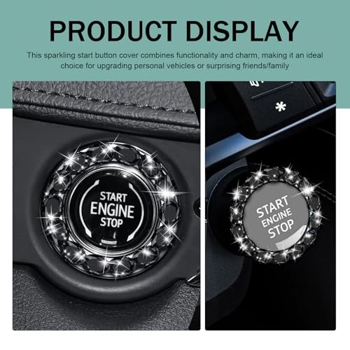1 PC Crystal Push to Start Button Cover, Sparkling Car Engine Start Black