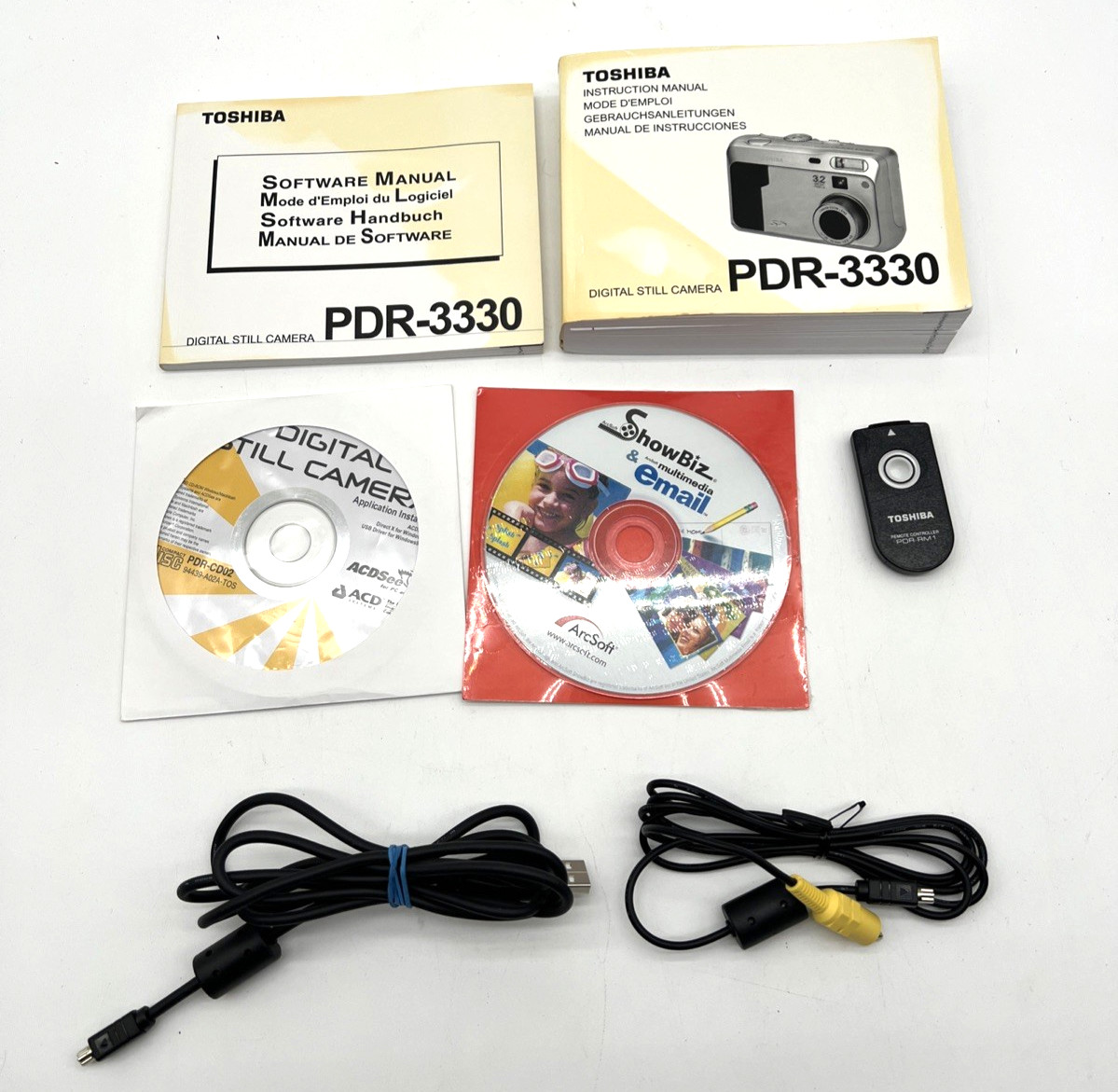 Toshiba PDR-3330 Digital Camera Accessories Only-Manuals CDs Remote Cables READ
