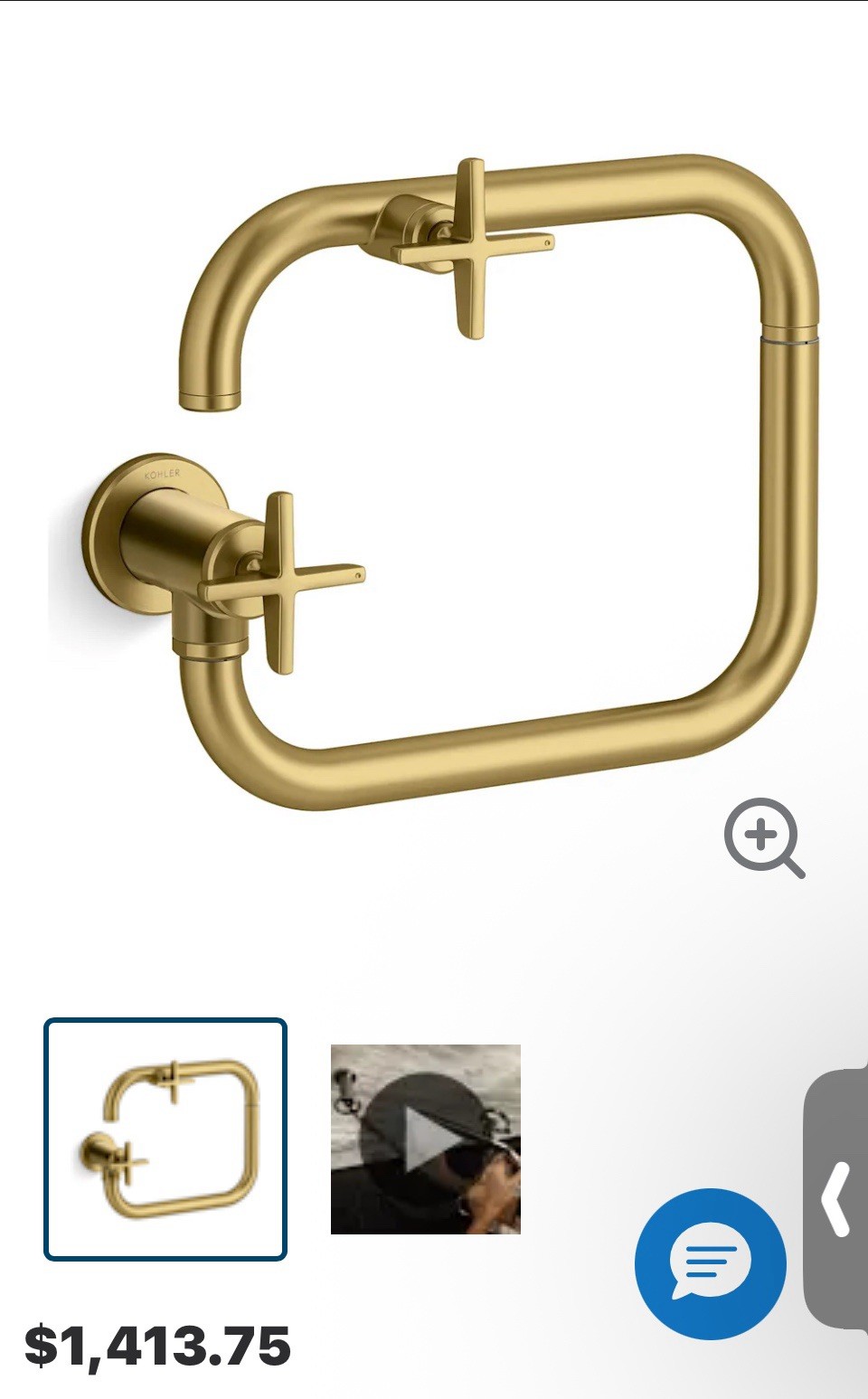 Kohler K-28678-3-2MB Brushed Brass Wall Mount Pot Filler, Dual Cross Handles