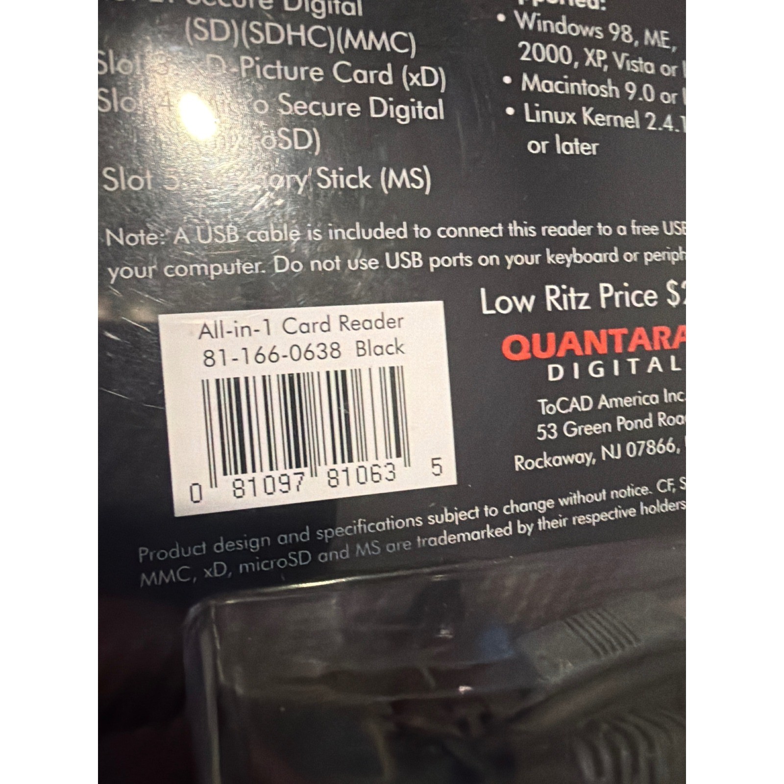 Quantaray Digital All-in-1 Card Reader USB CF SD SDHC xD microSD BLACK