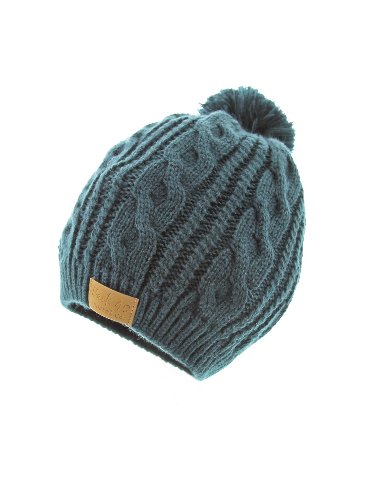 Cable Pom Pom Beanie Unisex Jade Thick Warm Knit Winter Hat Skull Cap by Back 40