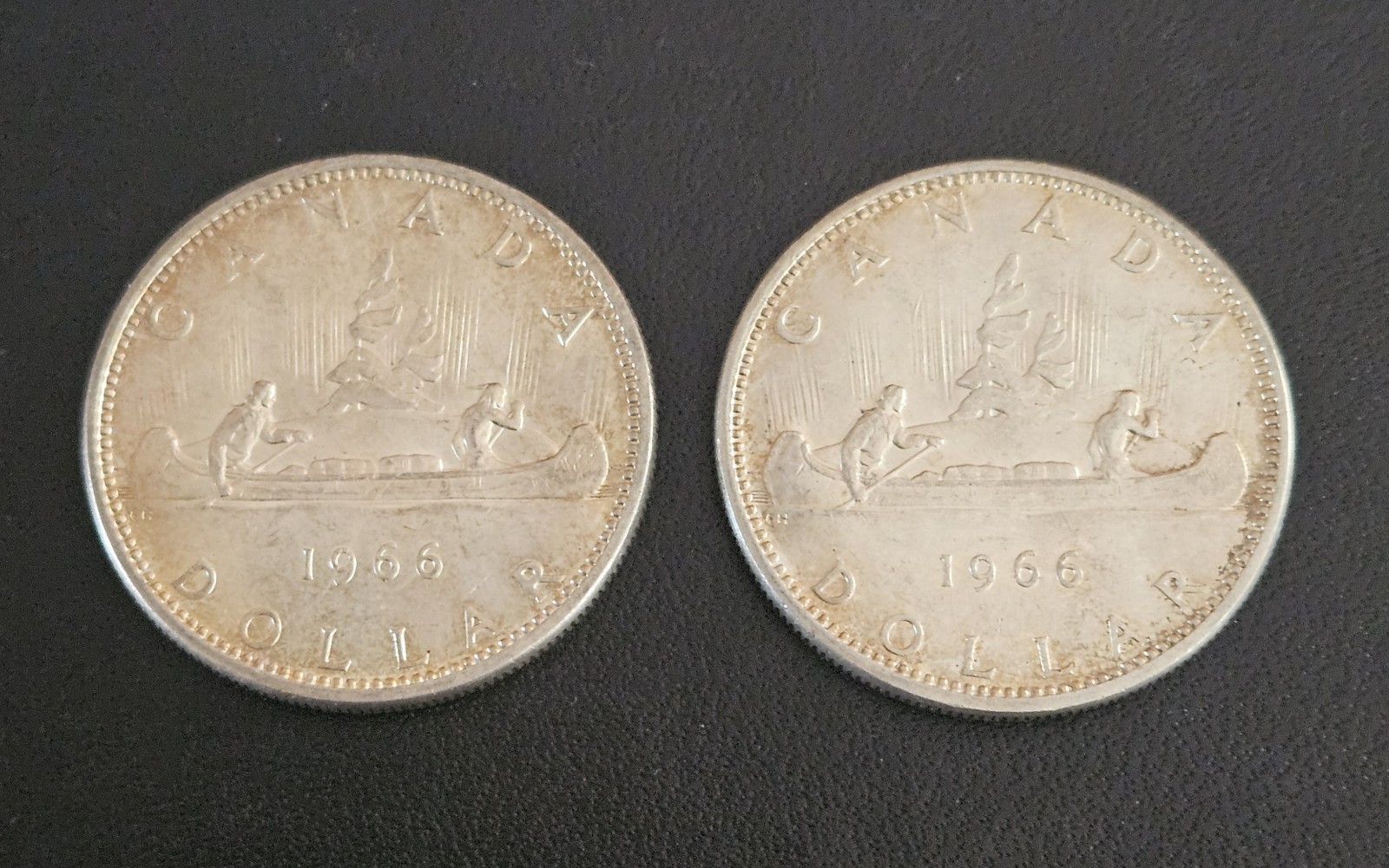 Two 1966 Canada Silver Dollars. 80%. Elizabeth II. Nice Light Toning. CANAS