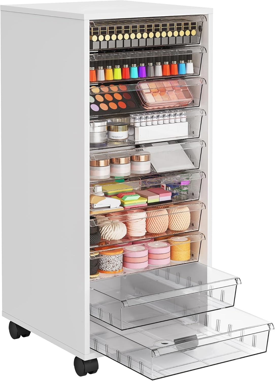 Plastic Storage Drawer Cart, Makeup Organizer and Storage with 10 Large