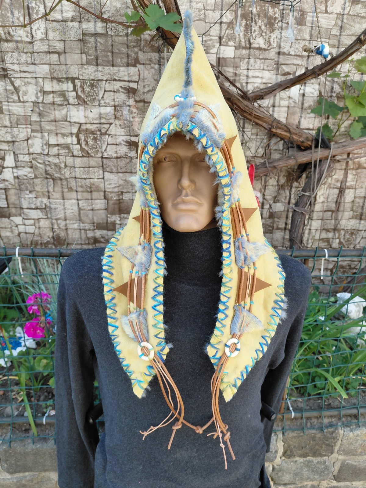 Scythian-Slavic Style Winter Hat Handmade Casual Cap, Unisex S58-59 Yellow #5