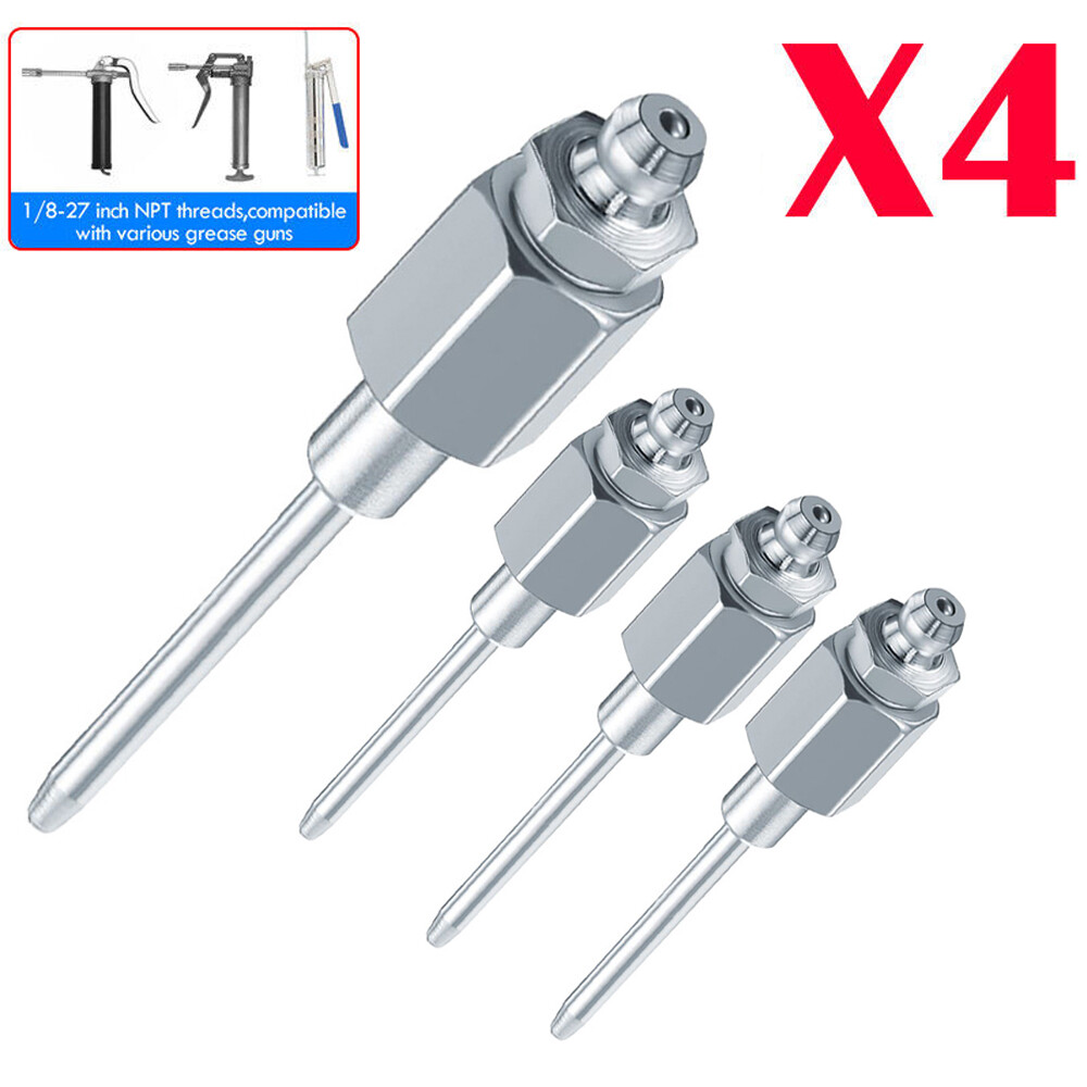 4pcs Silver Grease Gun Needle Tip of The Mouth Removable Needle Nose Head Nozzle