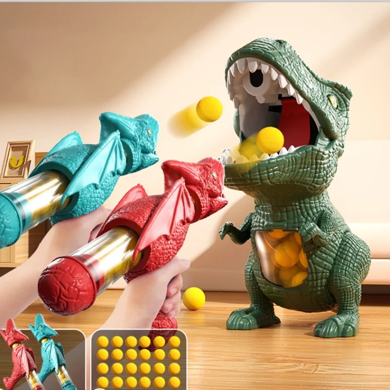Dinosaur T Rex Ball Launcher Toy Soft Foam Dart Kids Fun Game Set