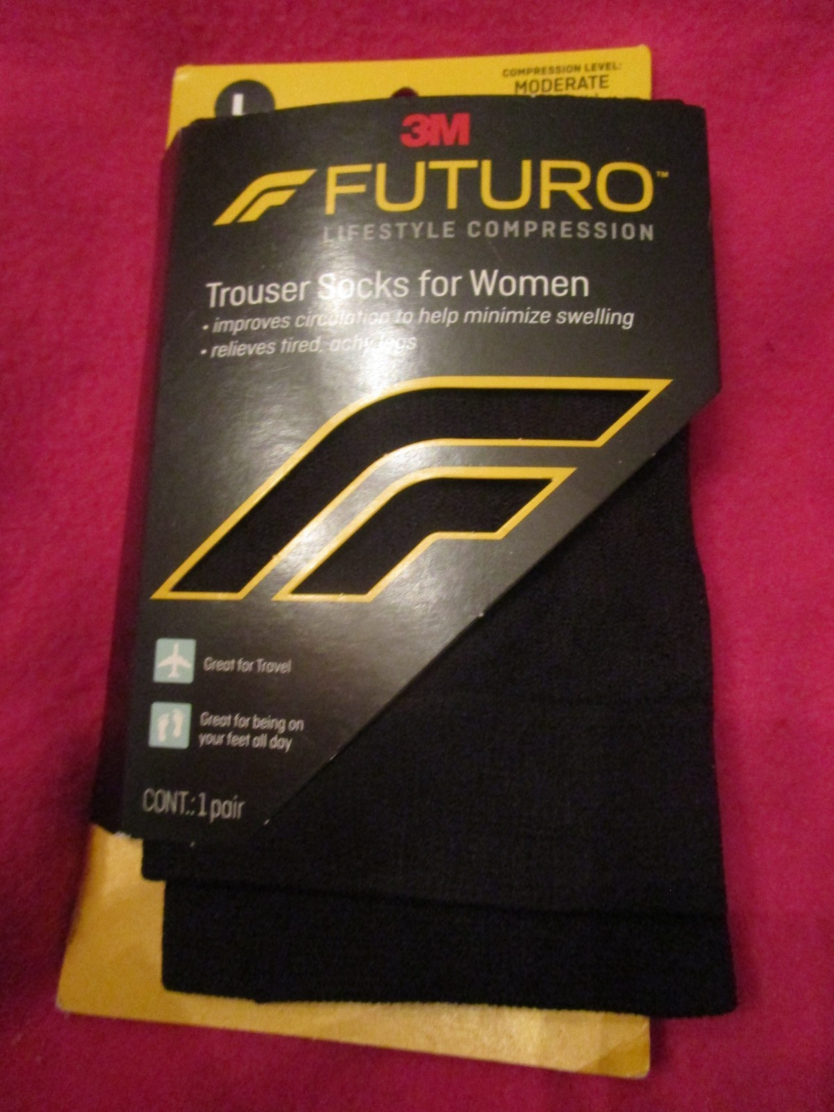 Futuro Lifestyle Trouser Socks for Women Black Moderate Compression Large