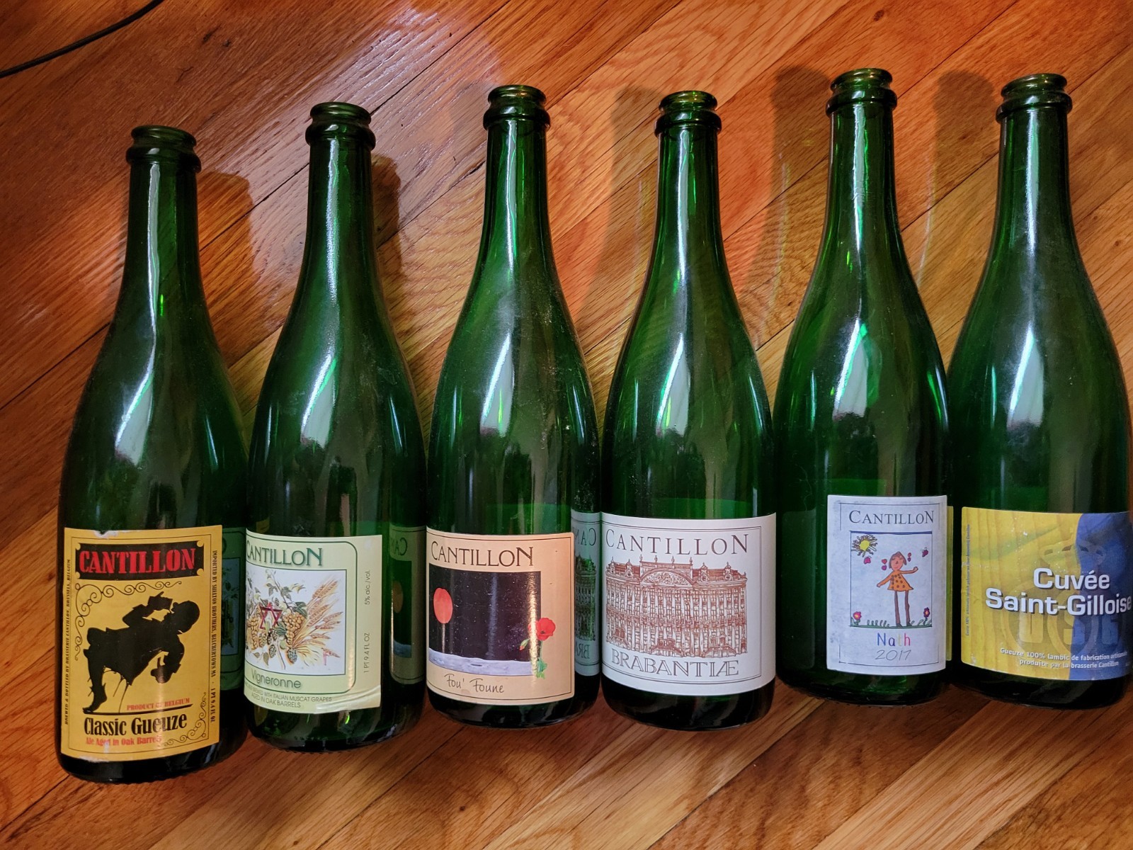 6 Empty Cantillon Bottles Fou Foune Vigneronne Classic Gueuze Nath Brabantiae
