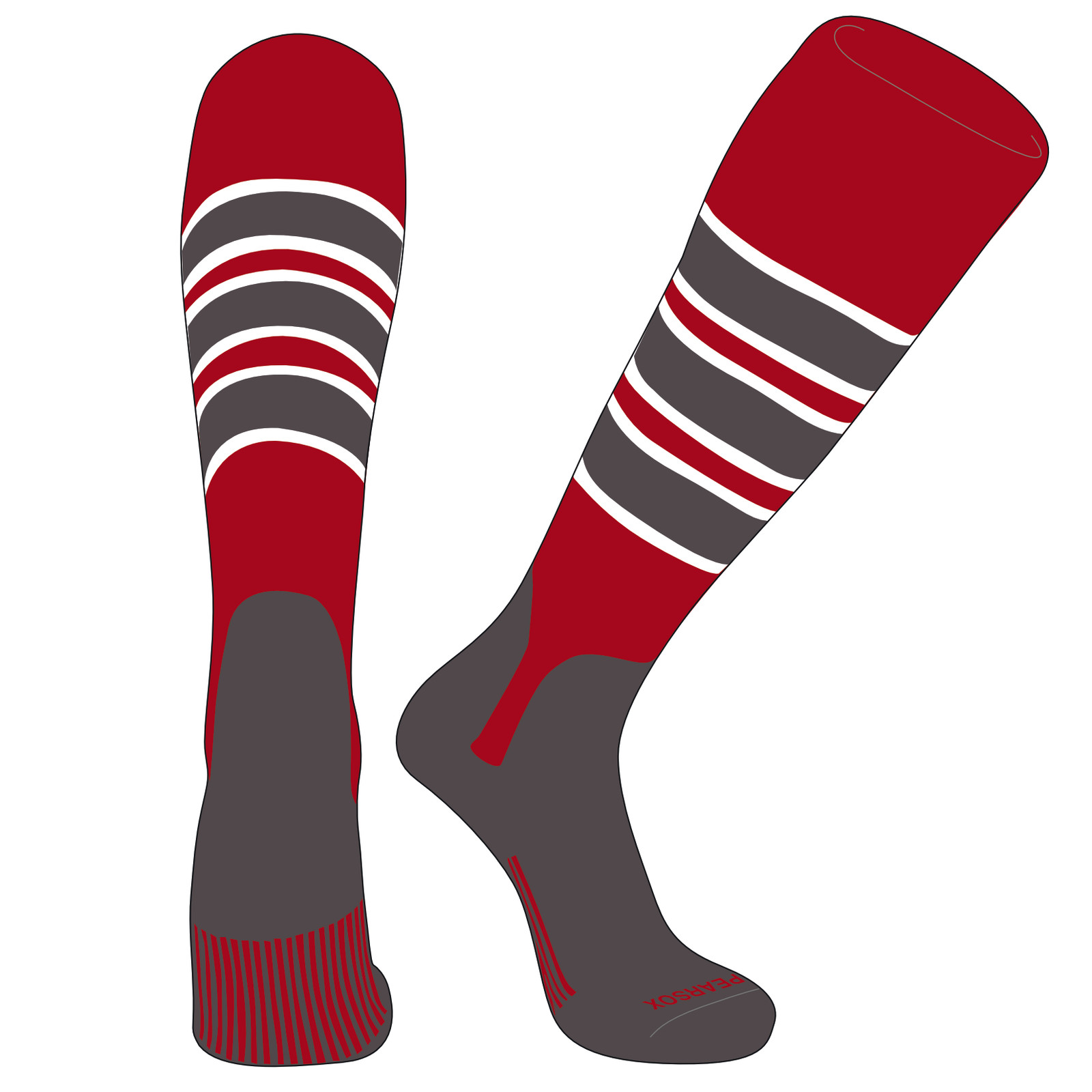 OTC Baseball Softball Stirrup Socks (C, 5in) Red, White, Graphite, Graphite