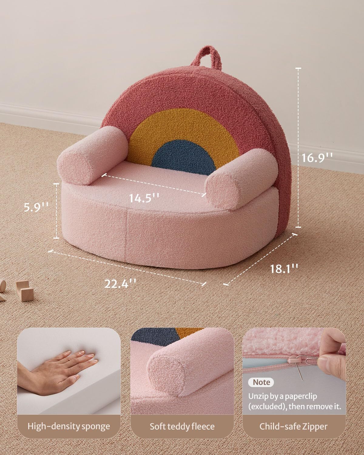 Toddler Chair Comfy, Foam Kids Chair with Soft Teddy Plush，Toddler Reading