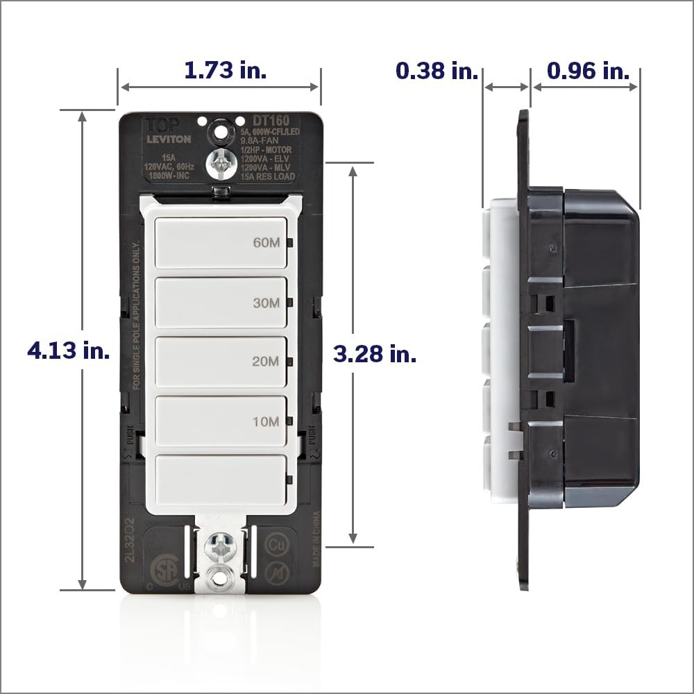 Leviton Decora 15A 60-Minute Indoor In-Wall Countdown Timer Switch 1/2 HP/9.8A F