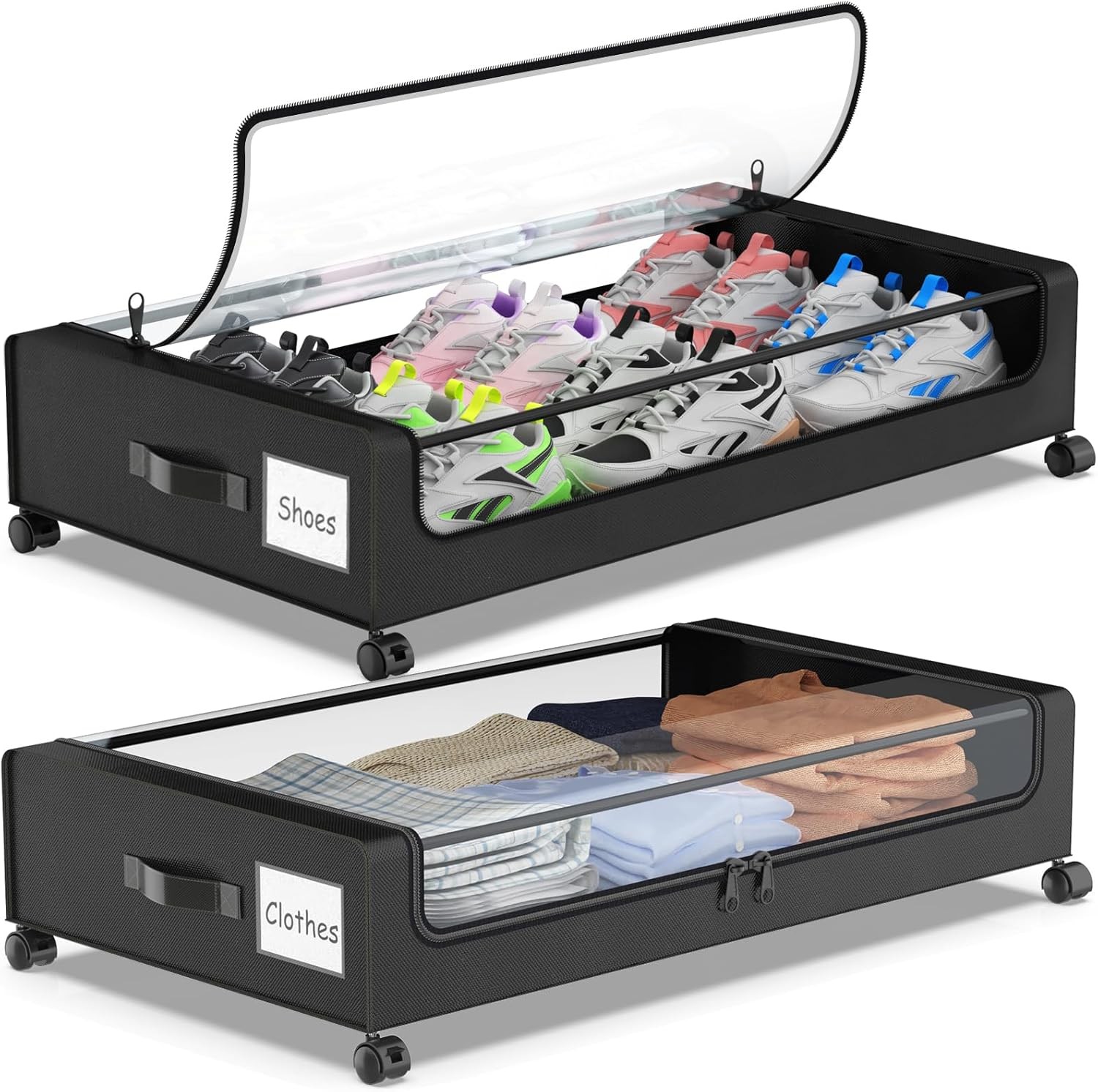 Under Bed Storage with Wheels, 2-Pack Underbed Storage Containers