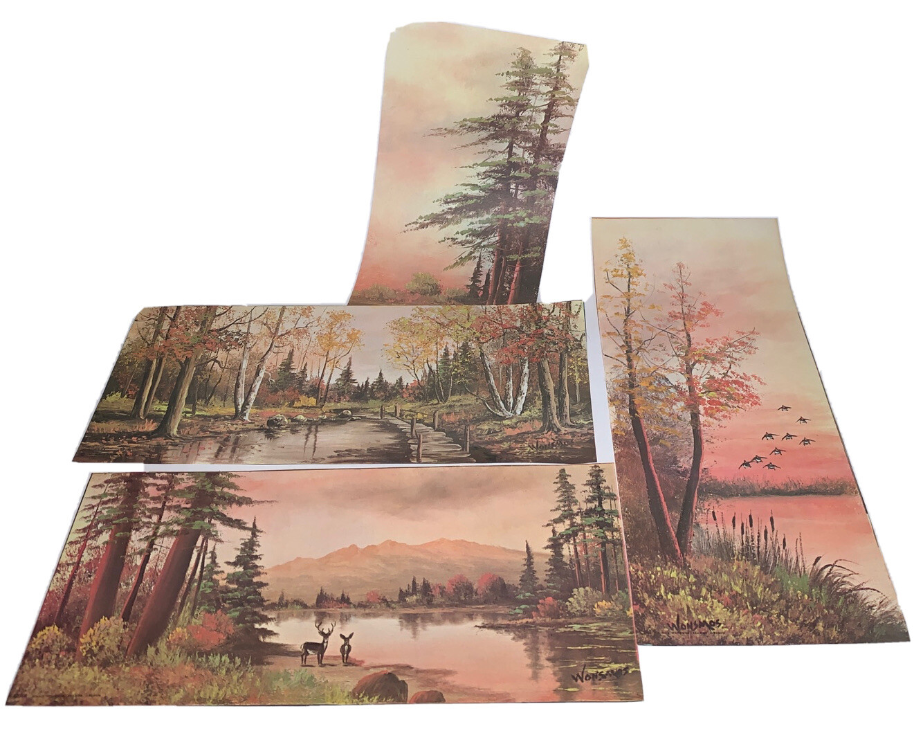 Vintage 1961 Minnie Wonsmos ART Print SET Seaside Oregon Mountain River Fall