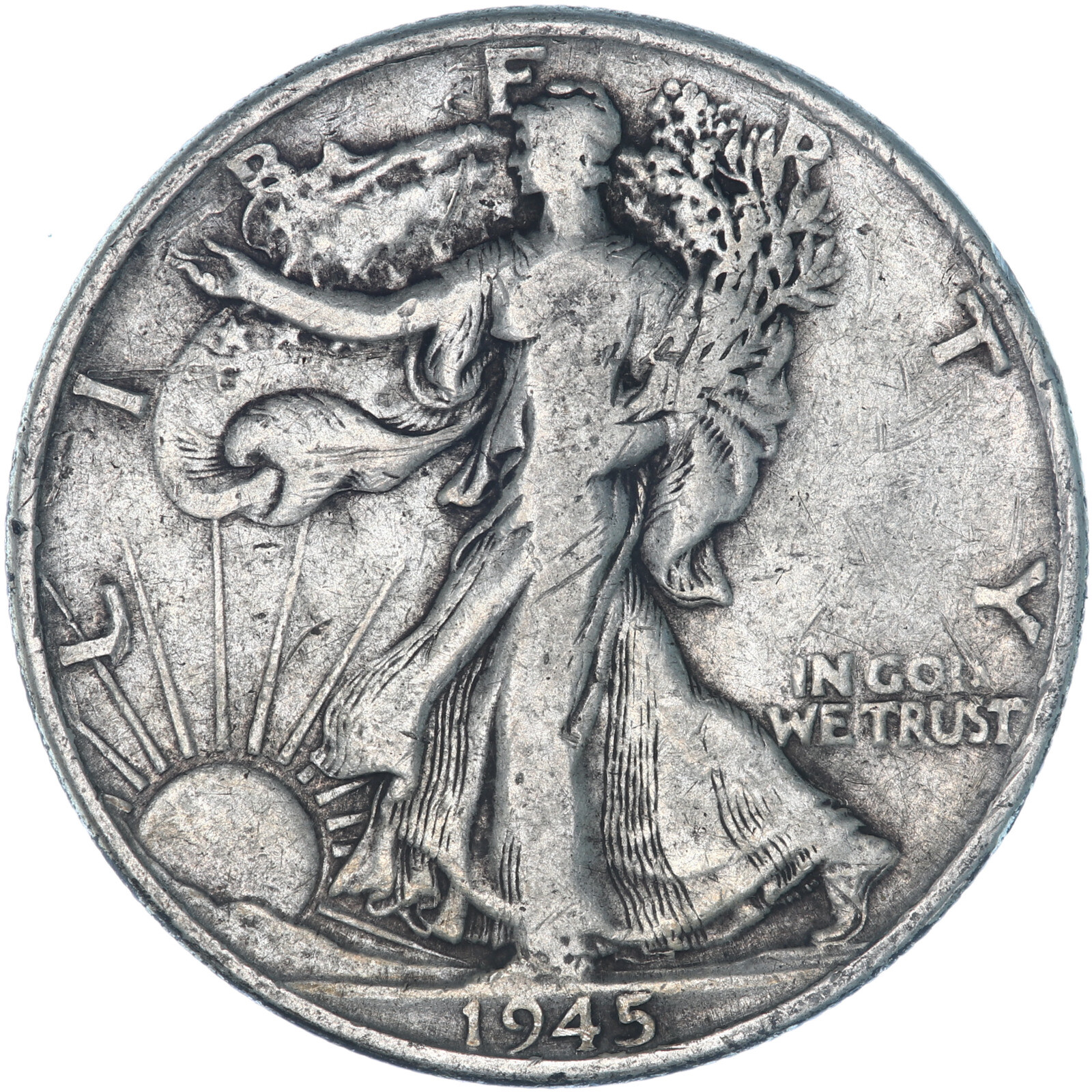 1945 (P) Walking Liberty Half Dollar 90% Silver Fine FN