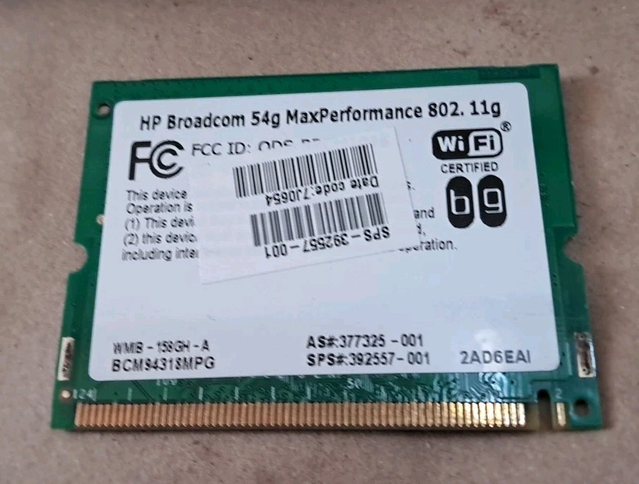 Wireless (Wi-Fi) Card, HP Broadcom 54g Max Performance 802.11g Free Shipping!!