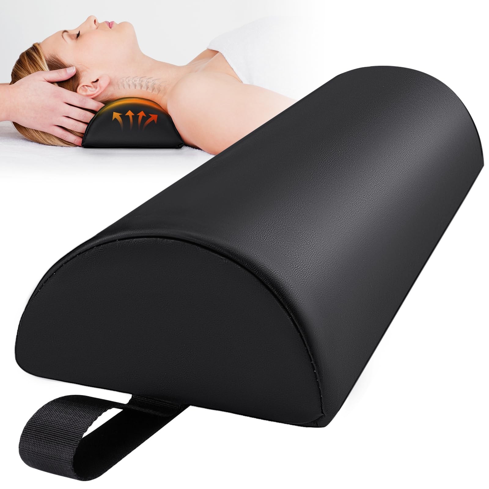 Half Round Massage Table Bolster Pillow with Strap Handle, 17 x 6 x 4 in PU L...