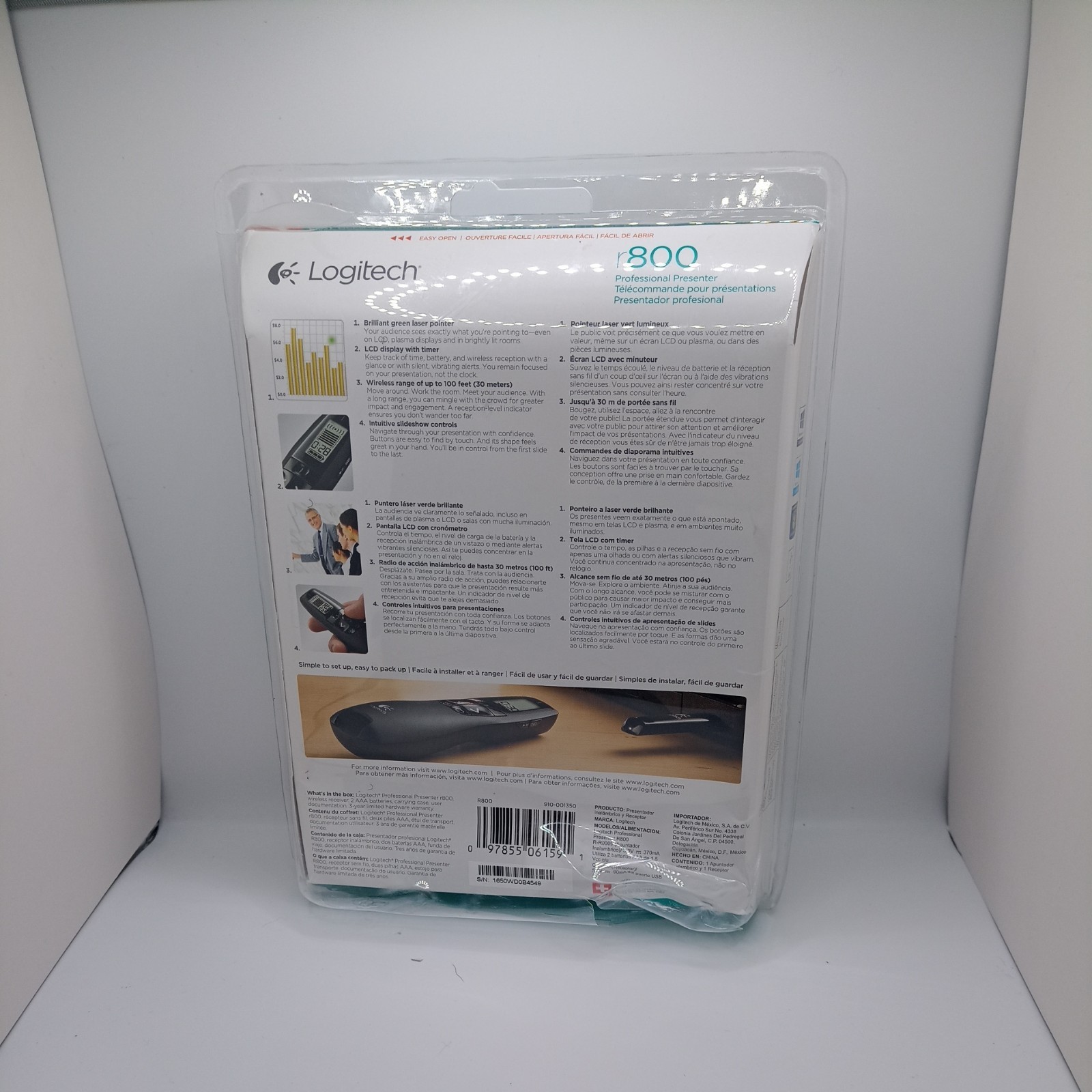 Logitech R800 Professional Presenter Green Laser New Open Box