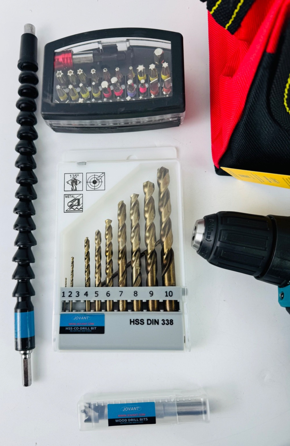 Jovant Cordless Drill, 3/8 Inch Keyless Chuck Power Driver Kit NO BATTERY
