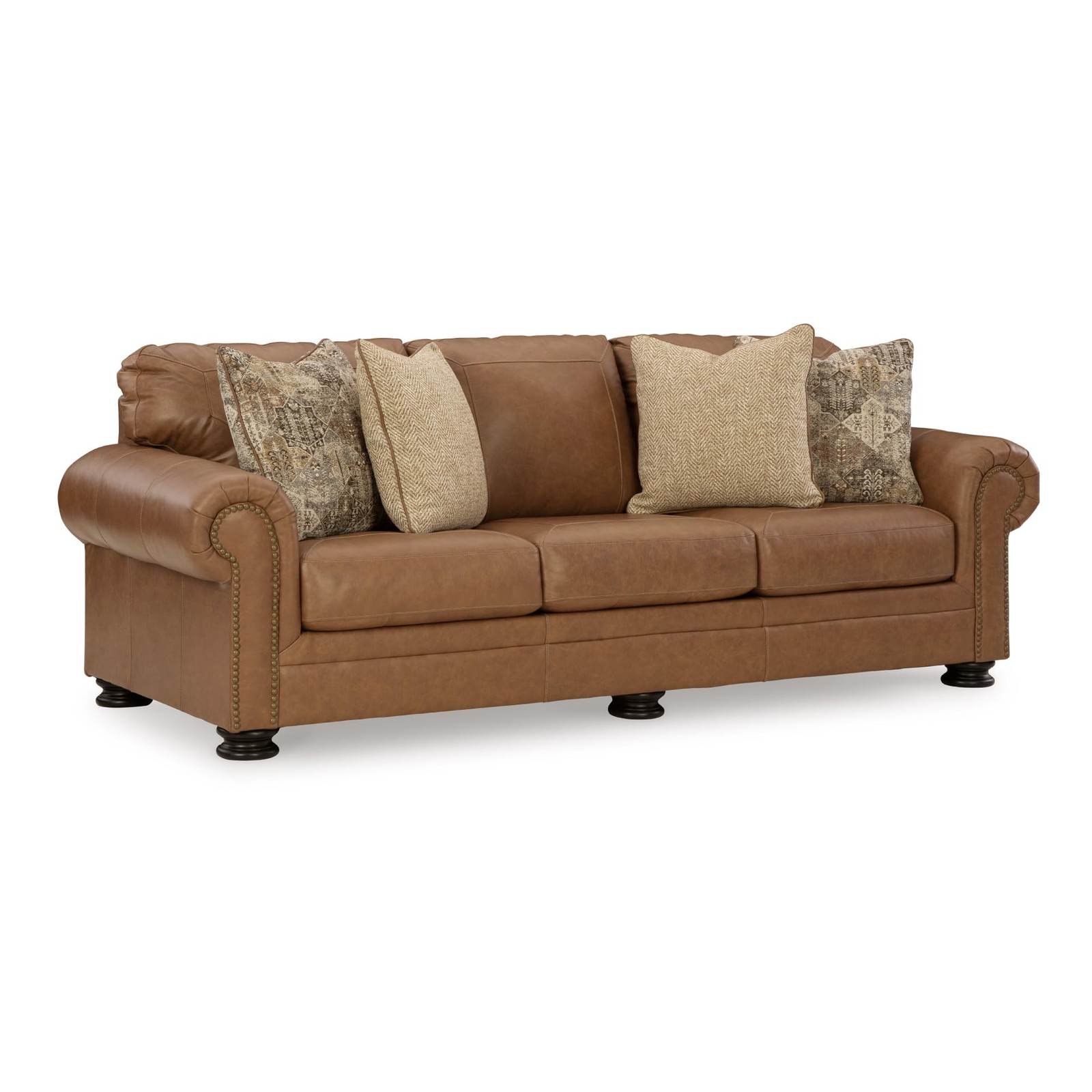Carianna Leather Match Sofa with Nailhead Trim, Dark Brown