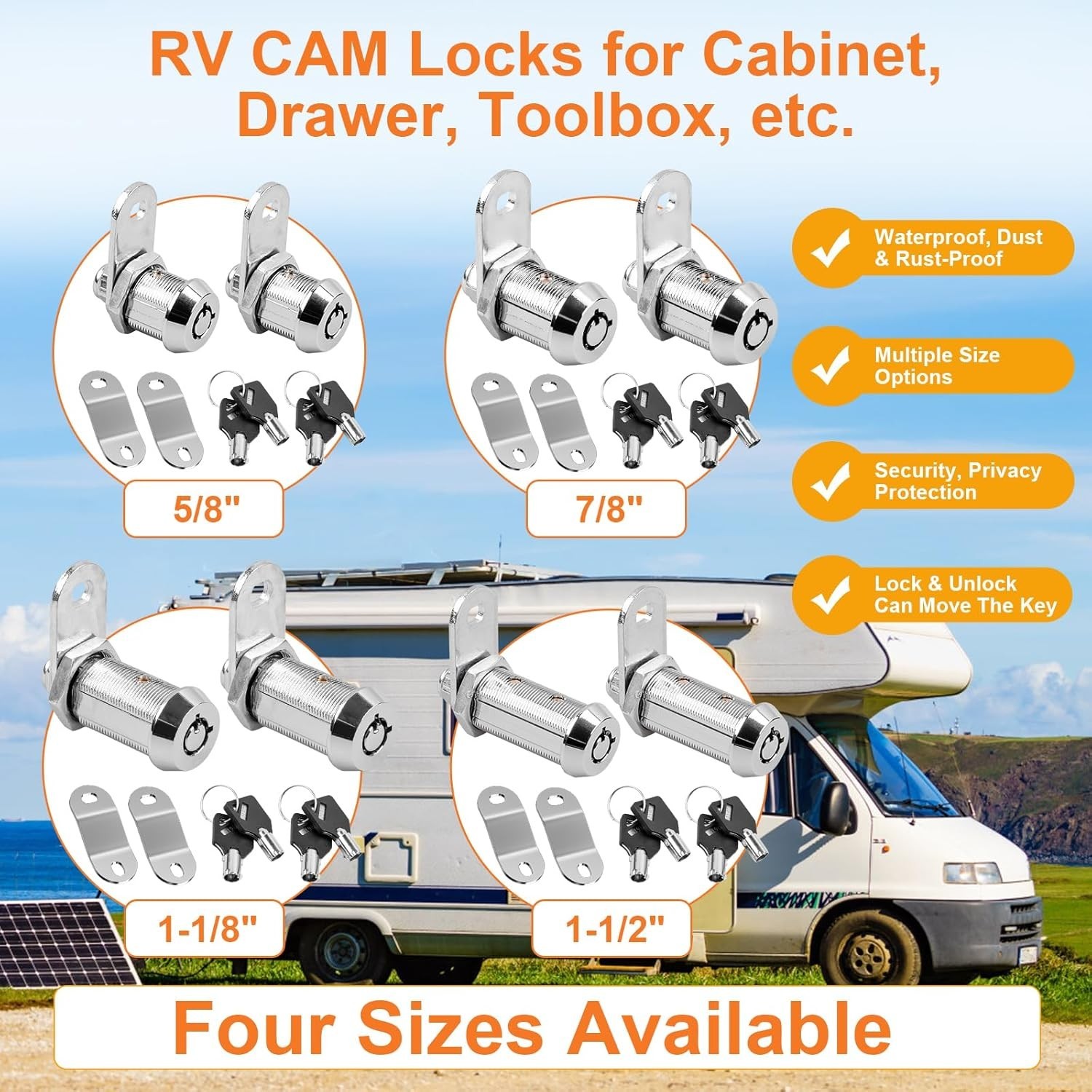 Truck Tool Box Locks, 2-Pack 1/8" Cylinder Key Alike Cam Lock Replacement