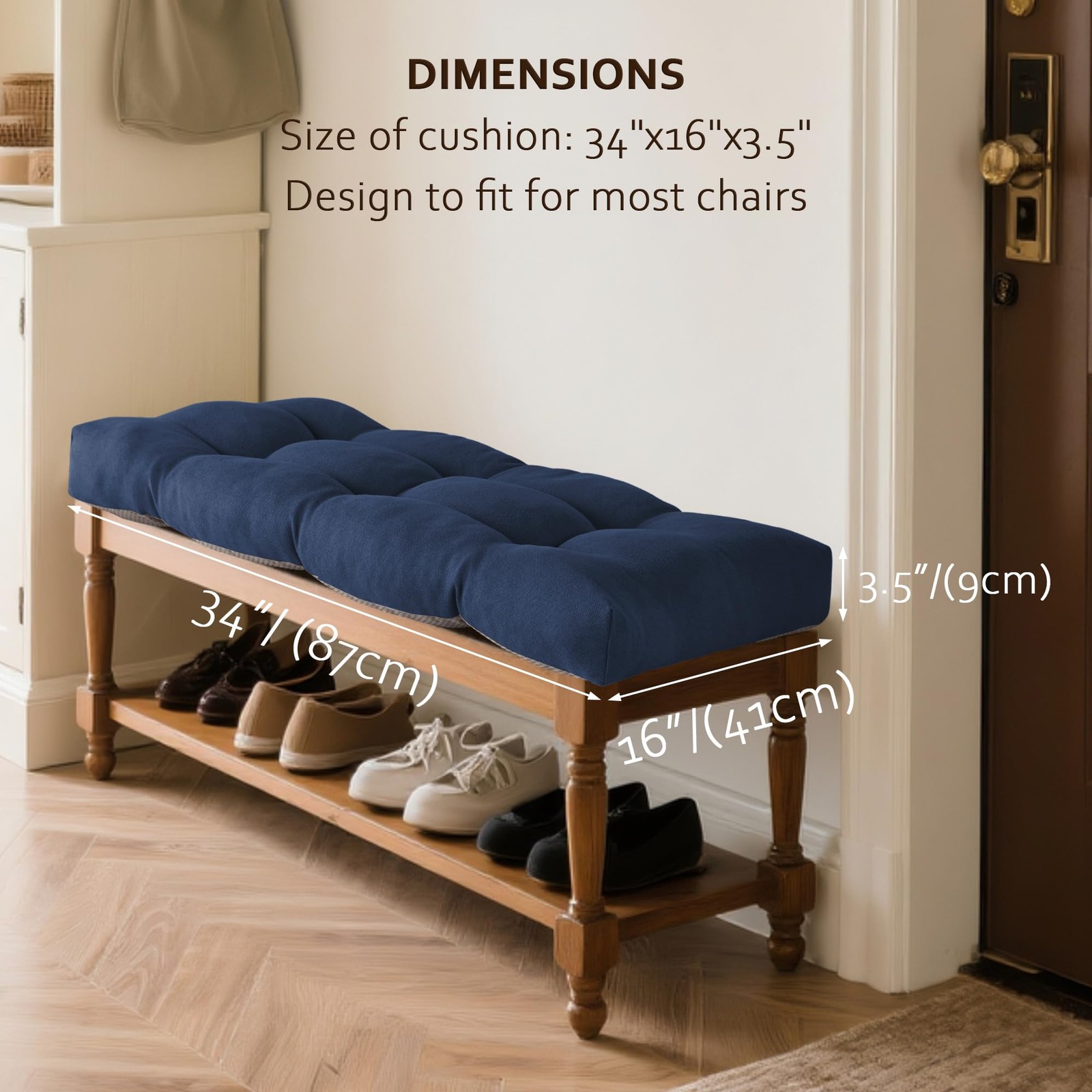 ELFJOY Tufted Bench Cushion Thicken Patio Furniture 34x16x3.5 Inch, Navy
